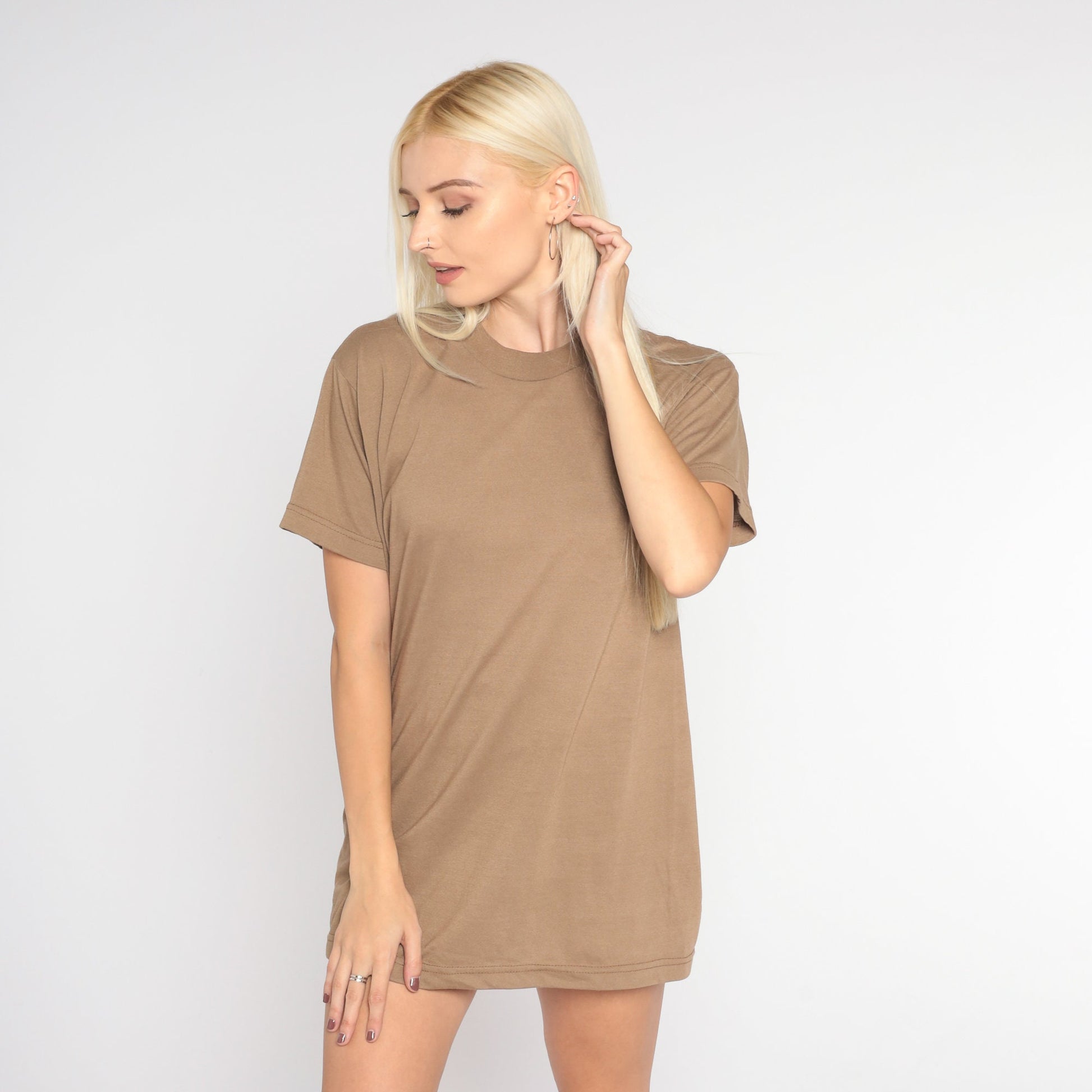 90s Plain Brown Cotton T-Shirt Short Sleeve Crewneck Medium Large