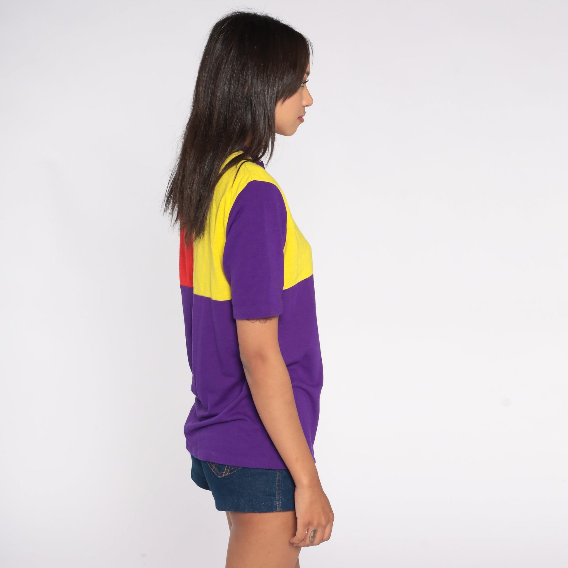 70s Cycle Mates Cycling Jersey Purple Red Yellow Color Block Quarter Zip Medium