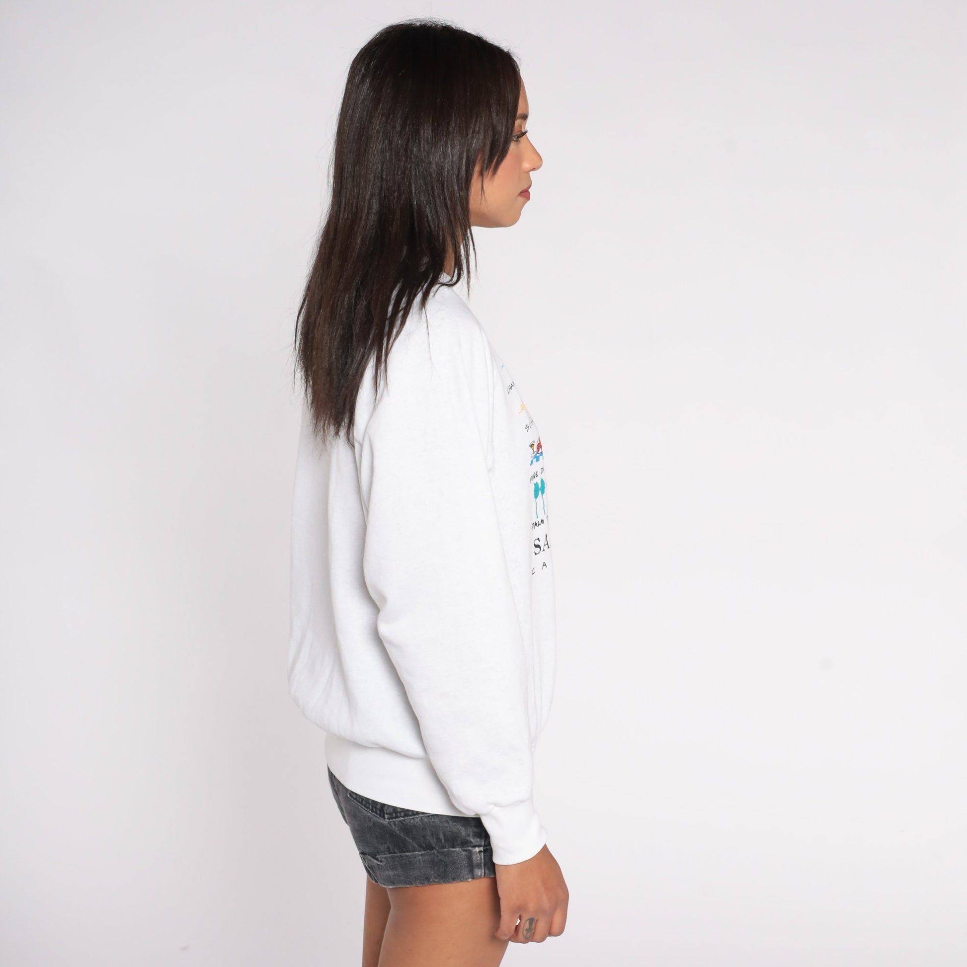 90s Santa Barbara California Raglan Sweatshirt White Graphic Pullover Extra Large XXL