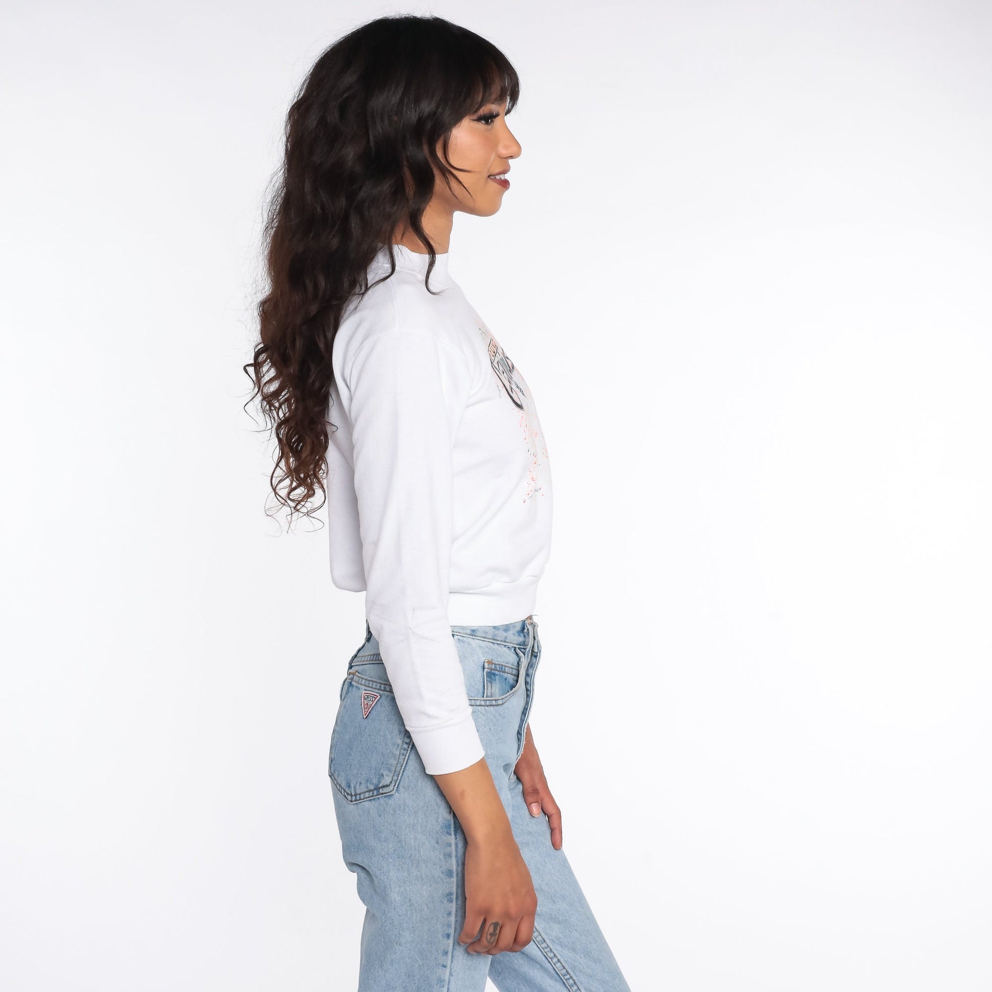 90s Young Genius Cropped Sweatshirt White Graphic Crewneck XXS