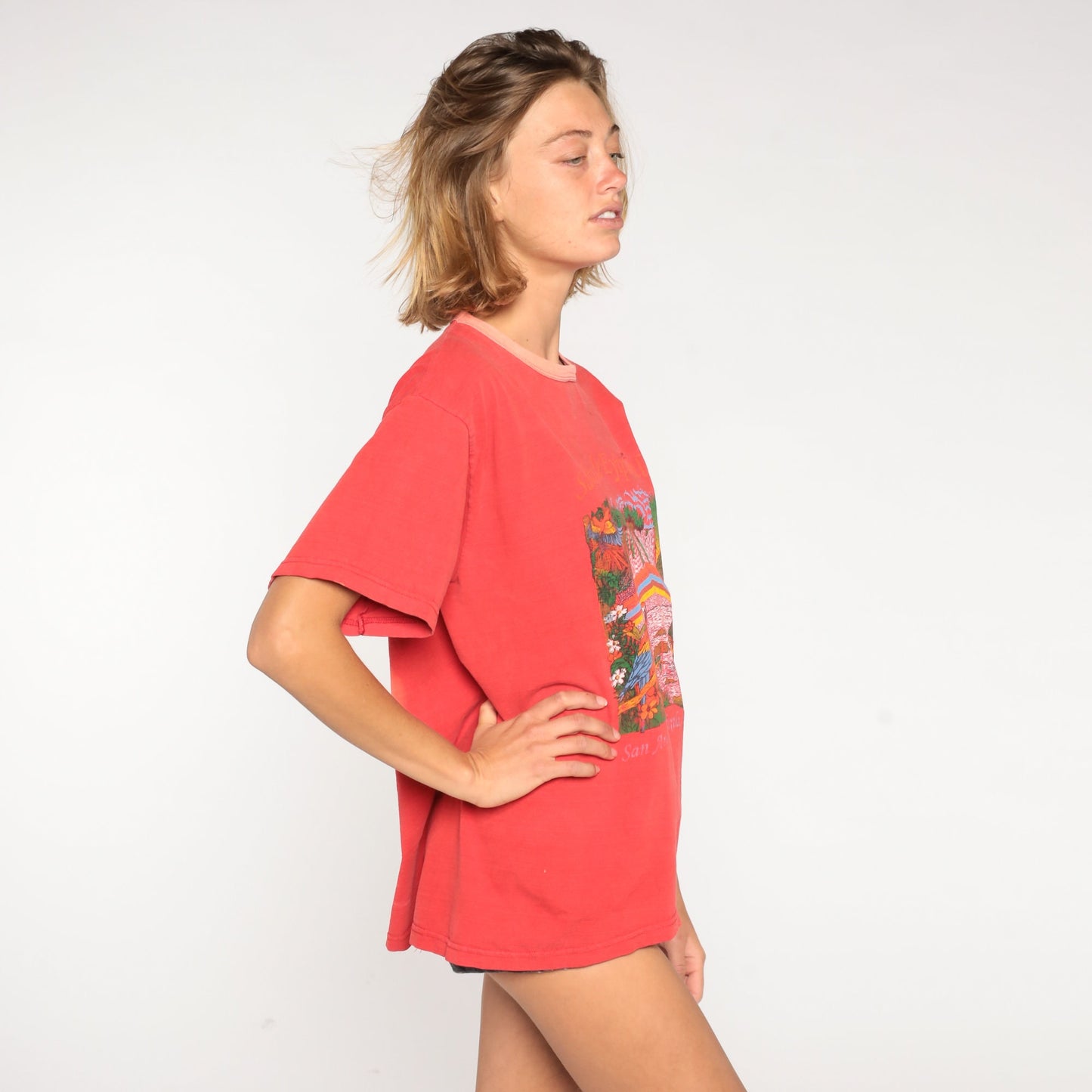 90s Mexico San Andres Tuxtla Waterfall Graphic T-Shirt Red Large