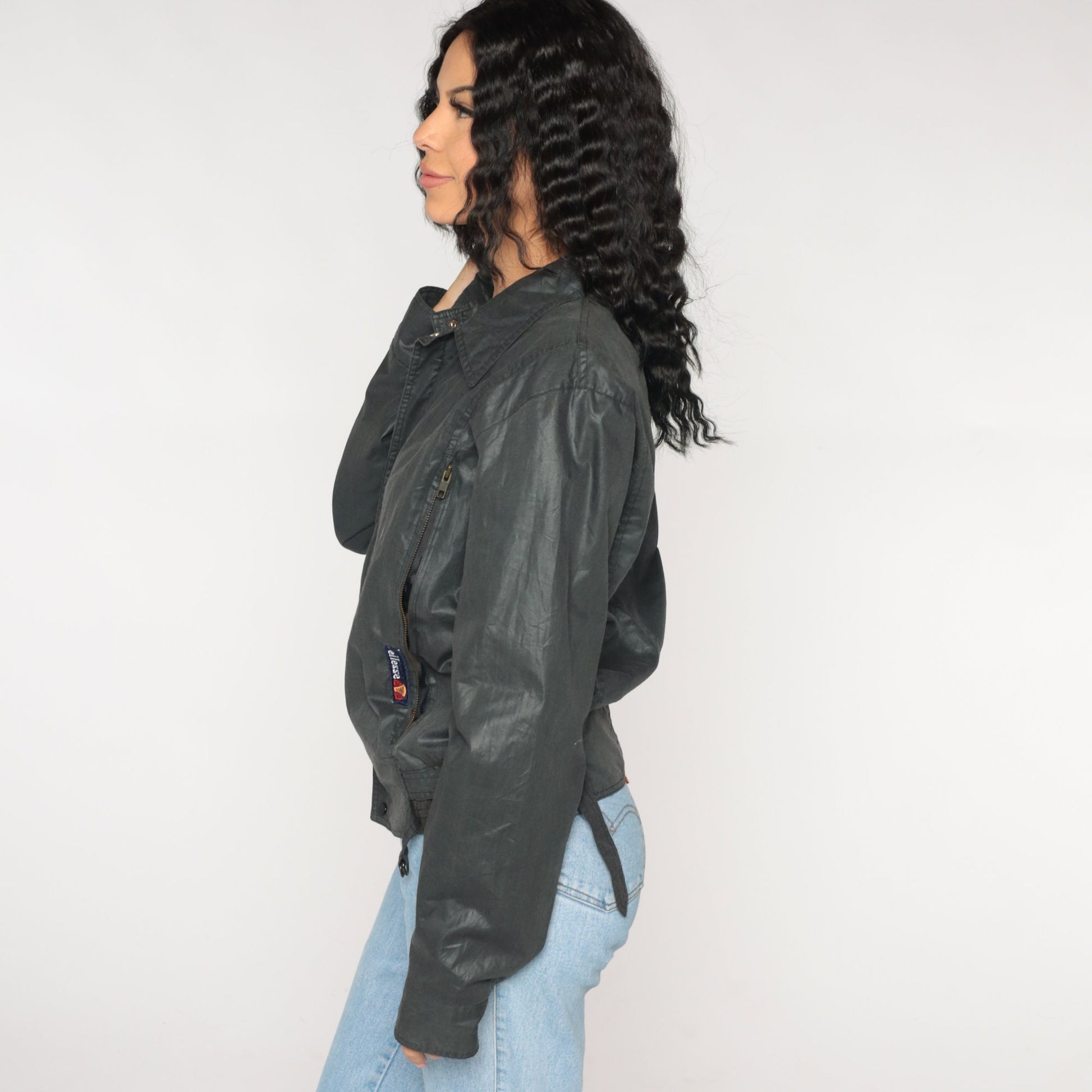 90s Ellesse Windbreaker Jacket Charcoal Grey Zip-Up Medium