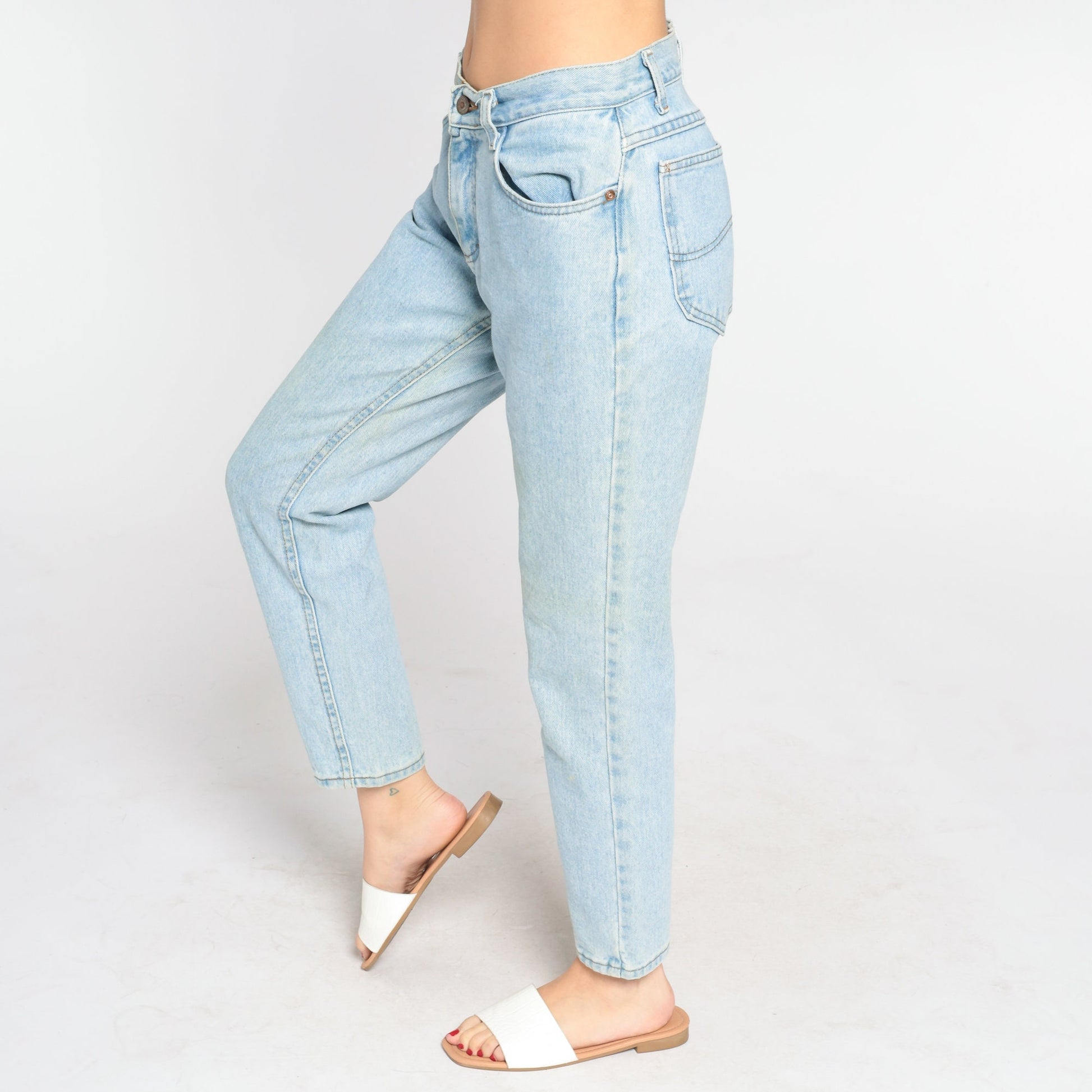 Lee Tapered Jeans 90s Light Wash Mid Rise Denim Blue Petite Medium