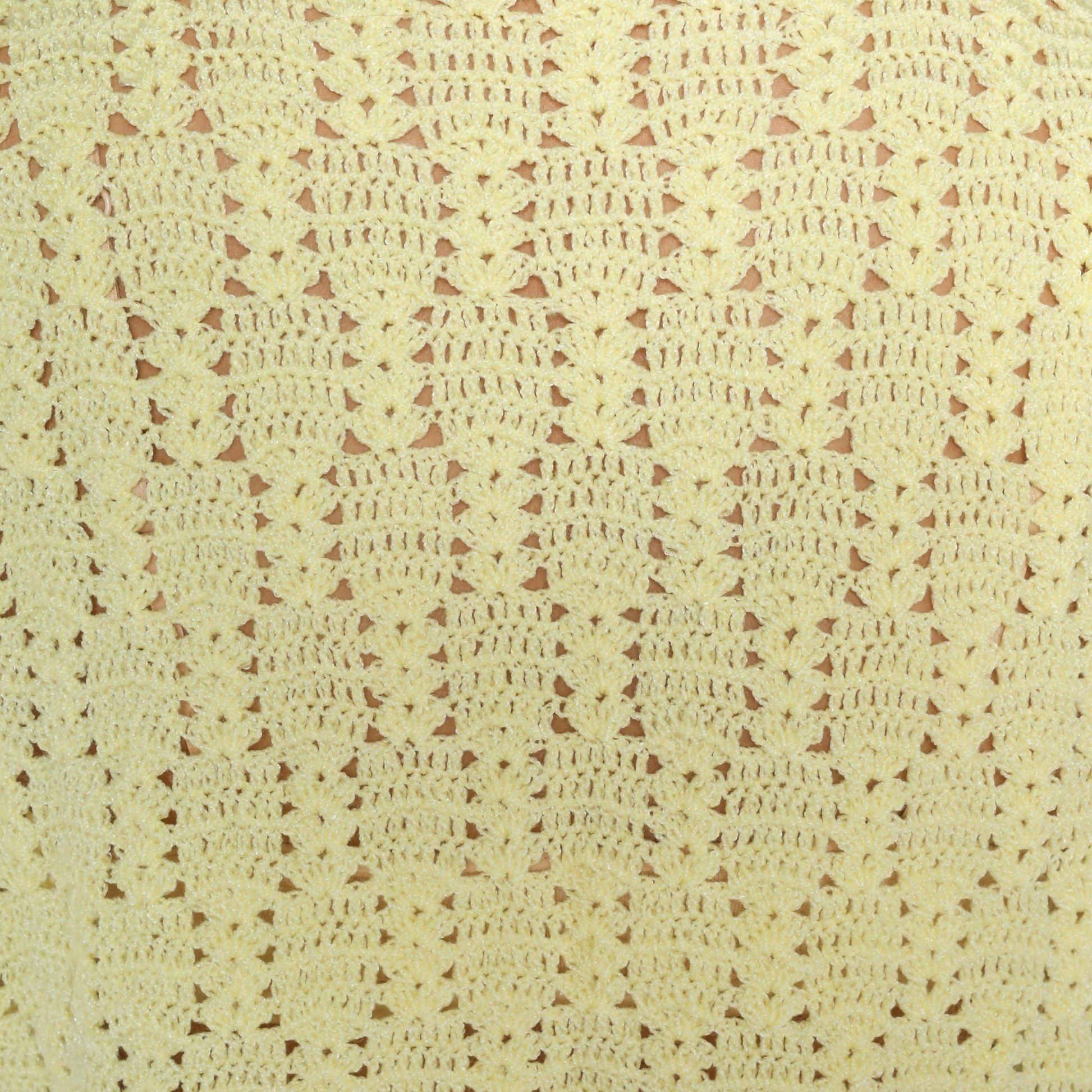 70s Crochet Vest Pale Yellow Knit Open Front Sleeveless Small