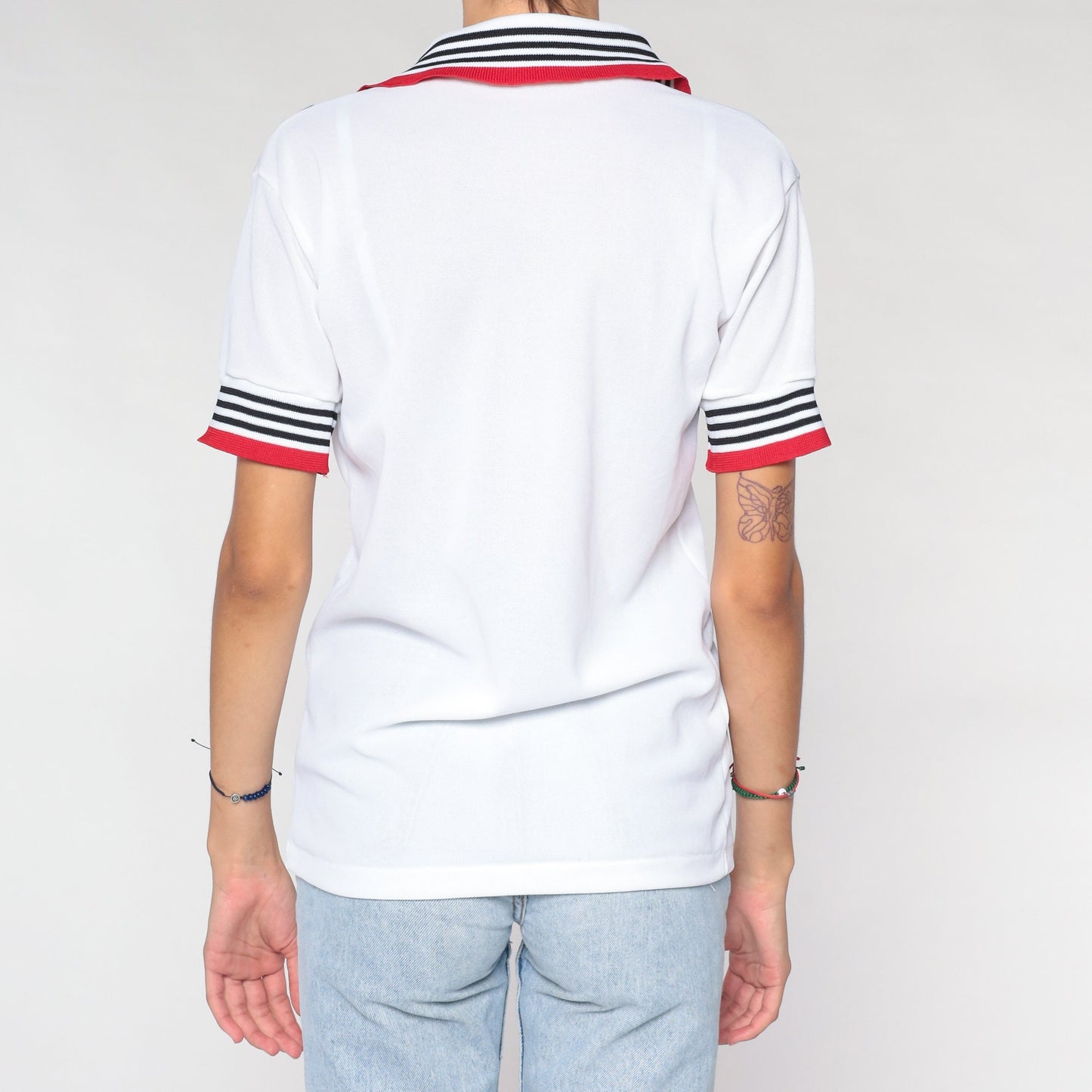 90s Admiral Polo Shirt White Red Black Striped Small S