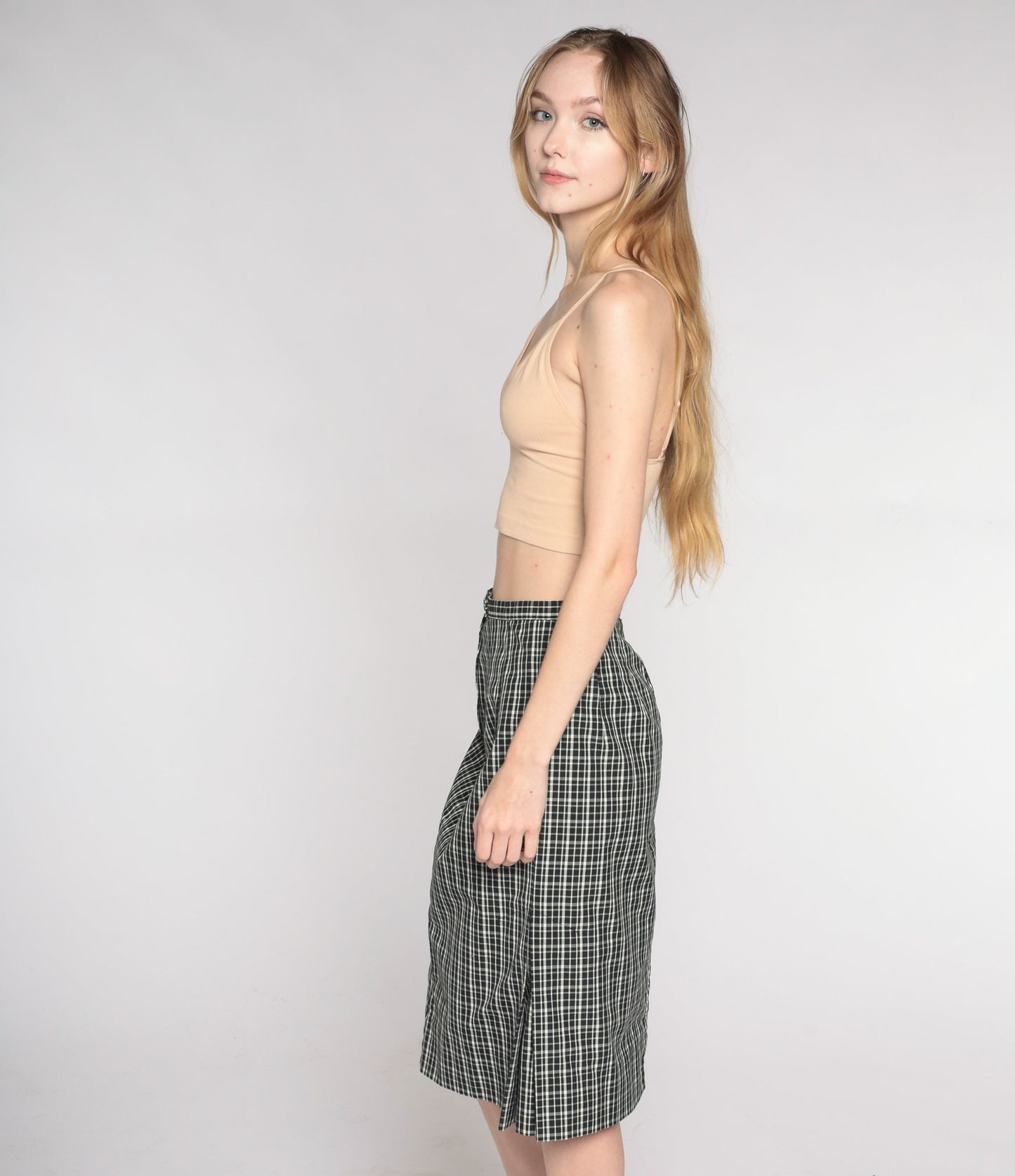 90s White Stag Black White Checkered Knee-Length Skirt Small