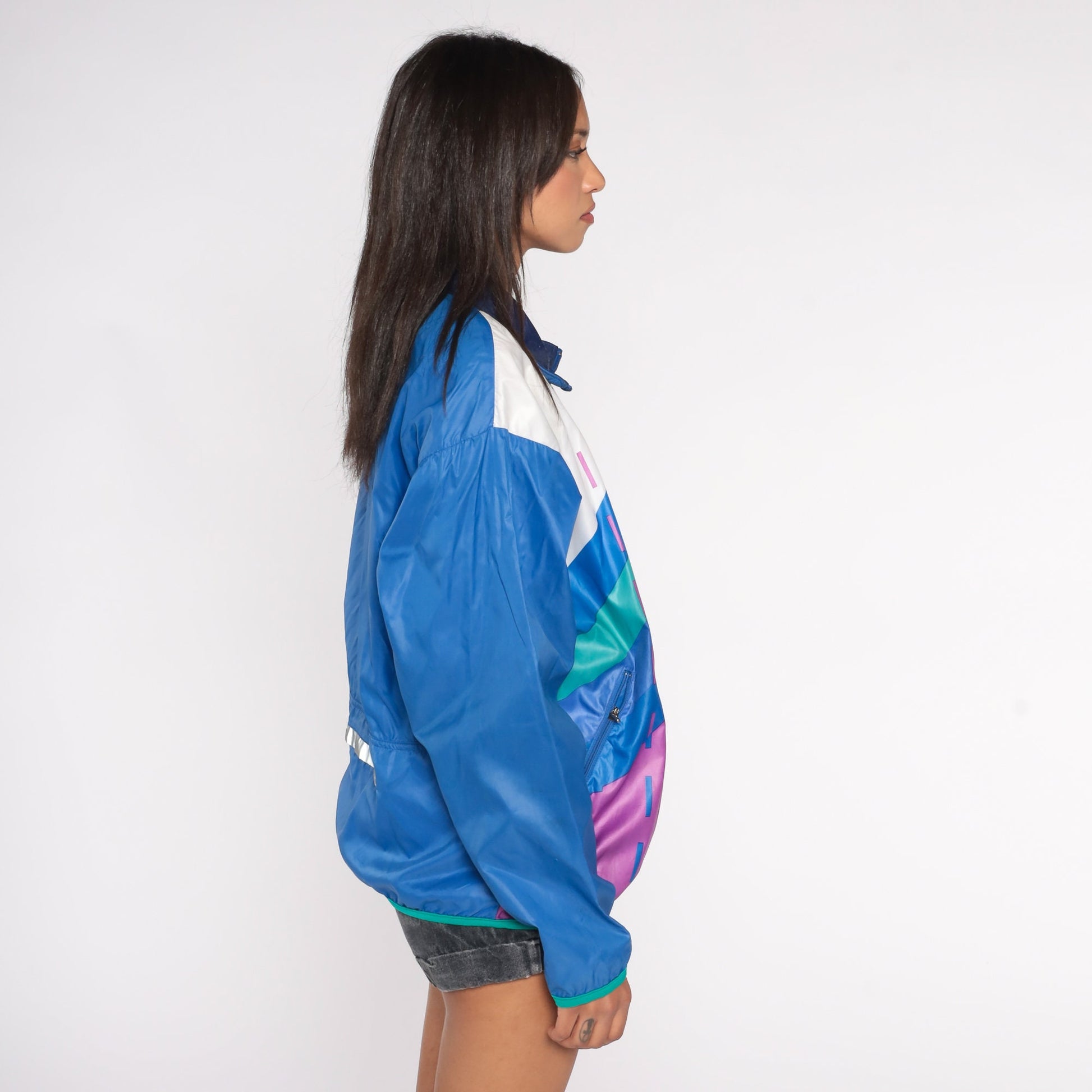 90s Louis Garneau Cycling Windbreaker Jacket Blue Purple White Medium M