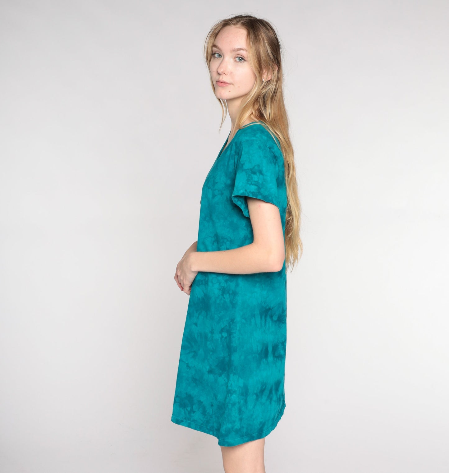 Y2K Tie Dye Pacific Whale Foundation Maui Mini Dress Blue-Green Cotton Medium