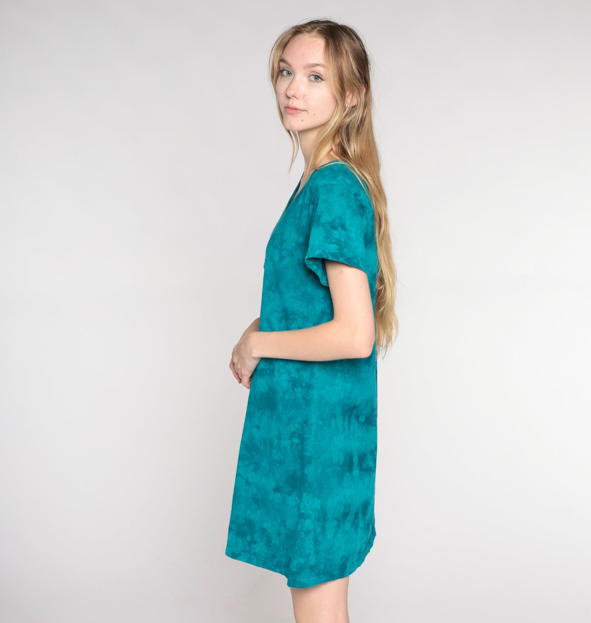 Y2K Tie Dye Pacific Whale Foundation Maui Mini Dress Blue-Green Cotton Medium