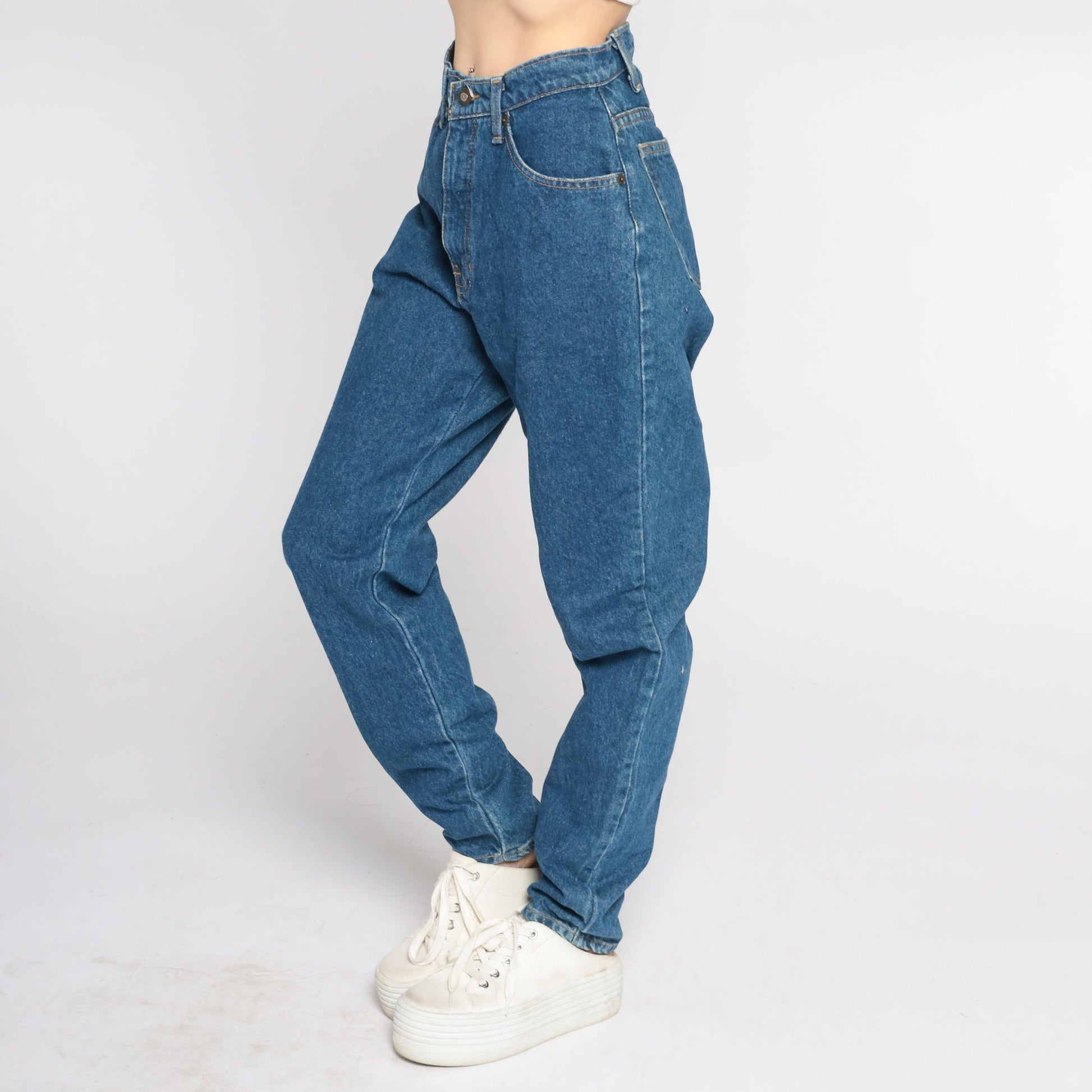 90s Express High-Waist Straight Leg Jeans Dark Blue Denim Small