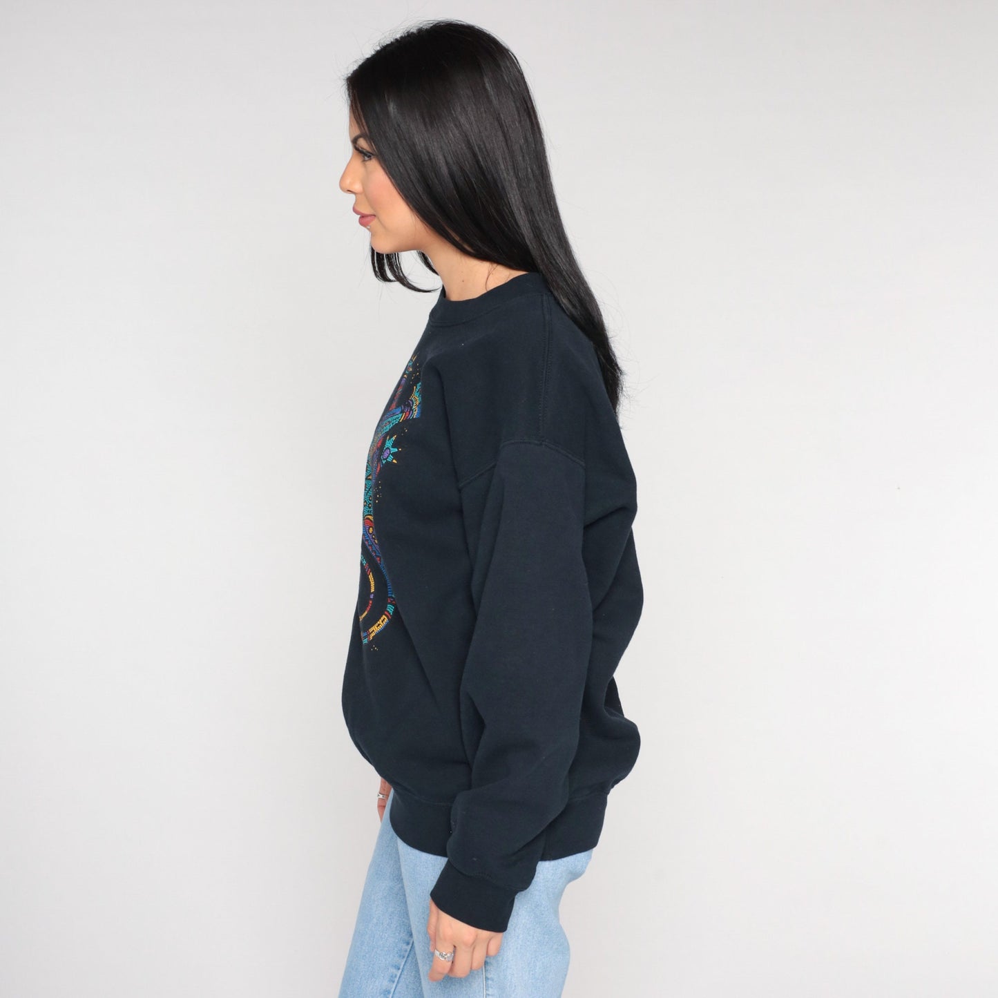 Y2K Tewa Tees Gecko Sweatshirt Black Graphic Crewneck Medium