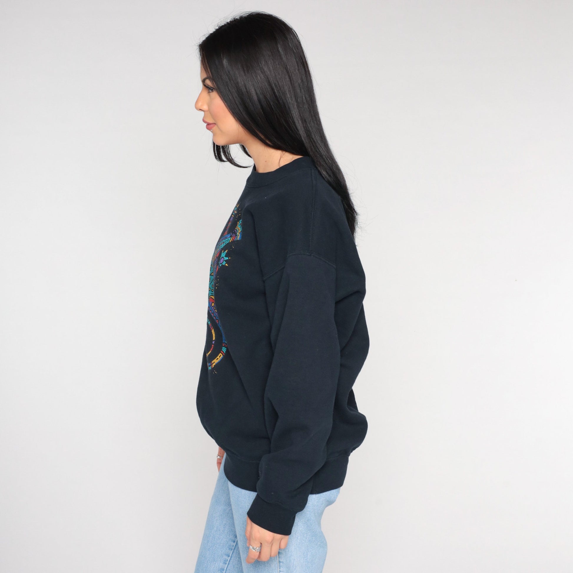 Y2K Tewa Tees Gecko Sweatshirt Black Graphic Crewneck Medium