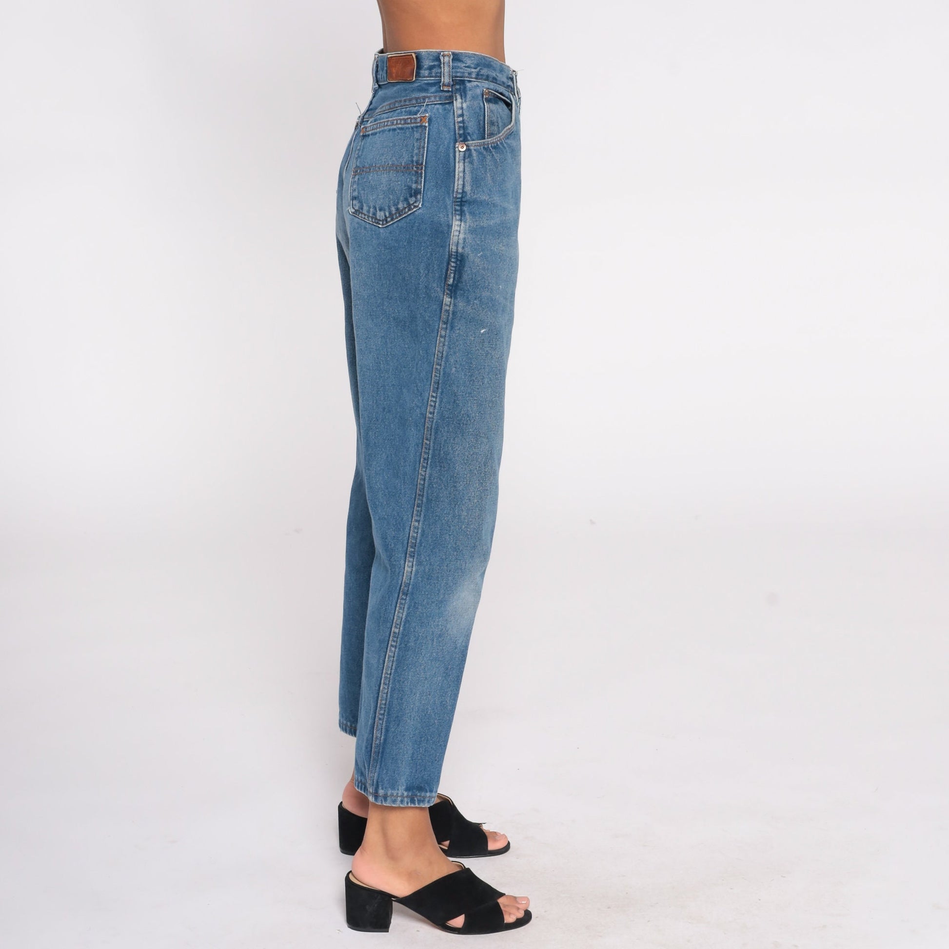 90s Lands End High-Waist Straight Leg Jeans Faded Blue Denim Small S