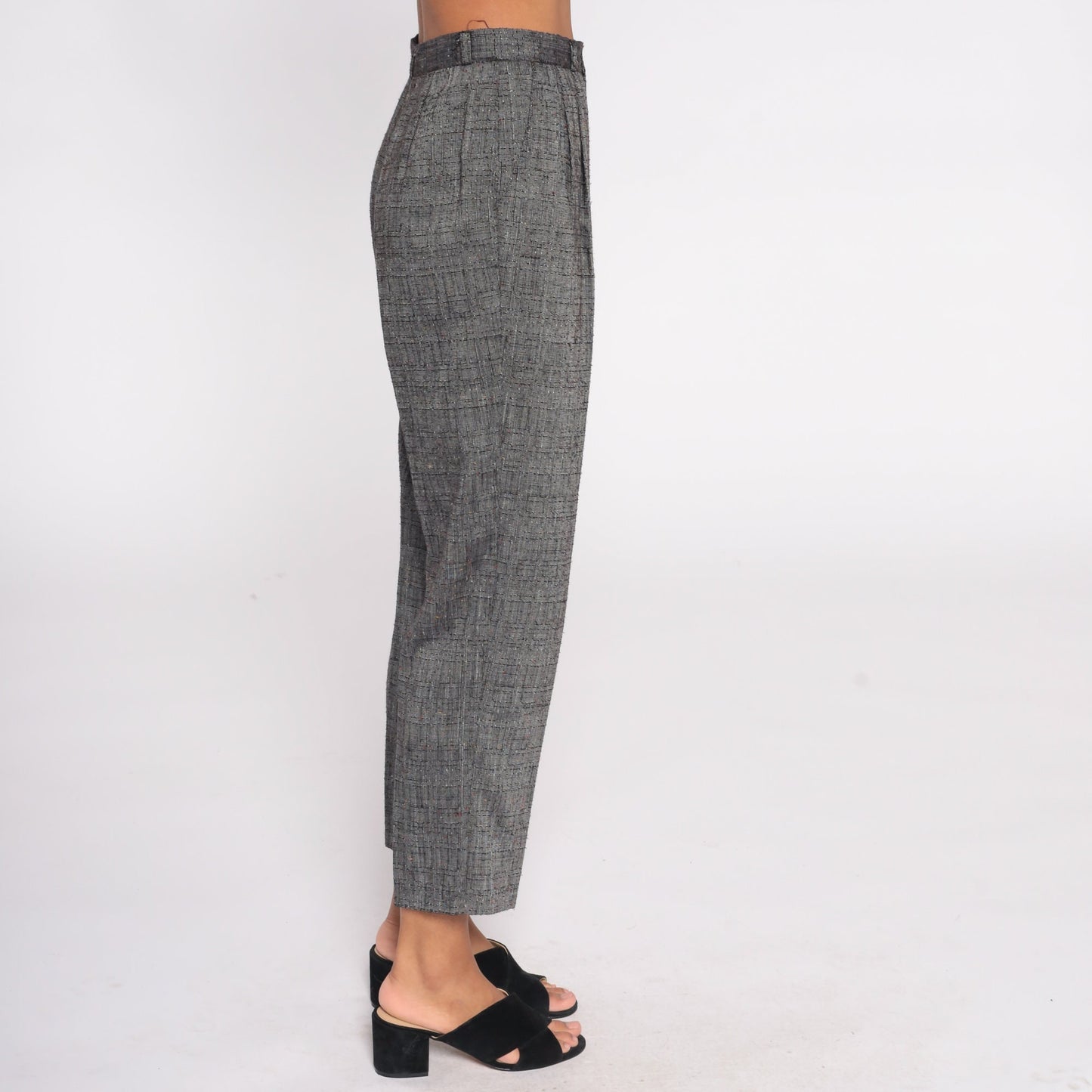 90s Grey Pleated High-Waist Trousers Tapered Small 26