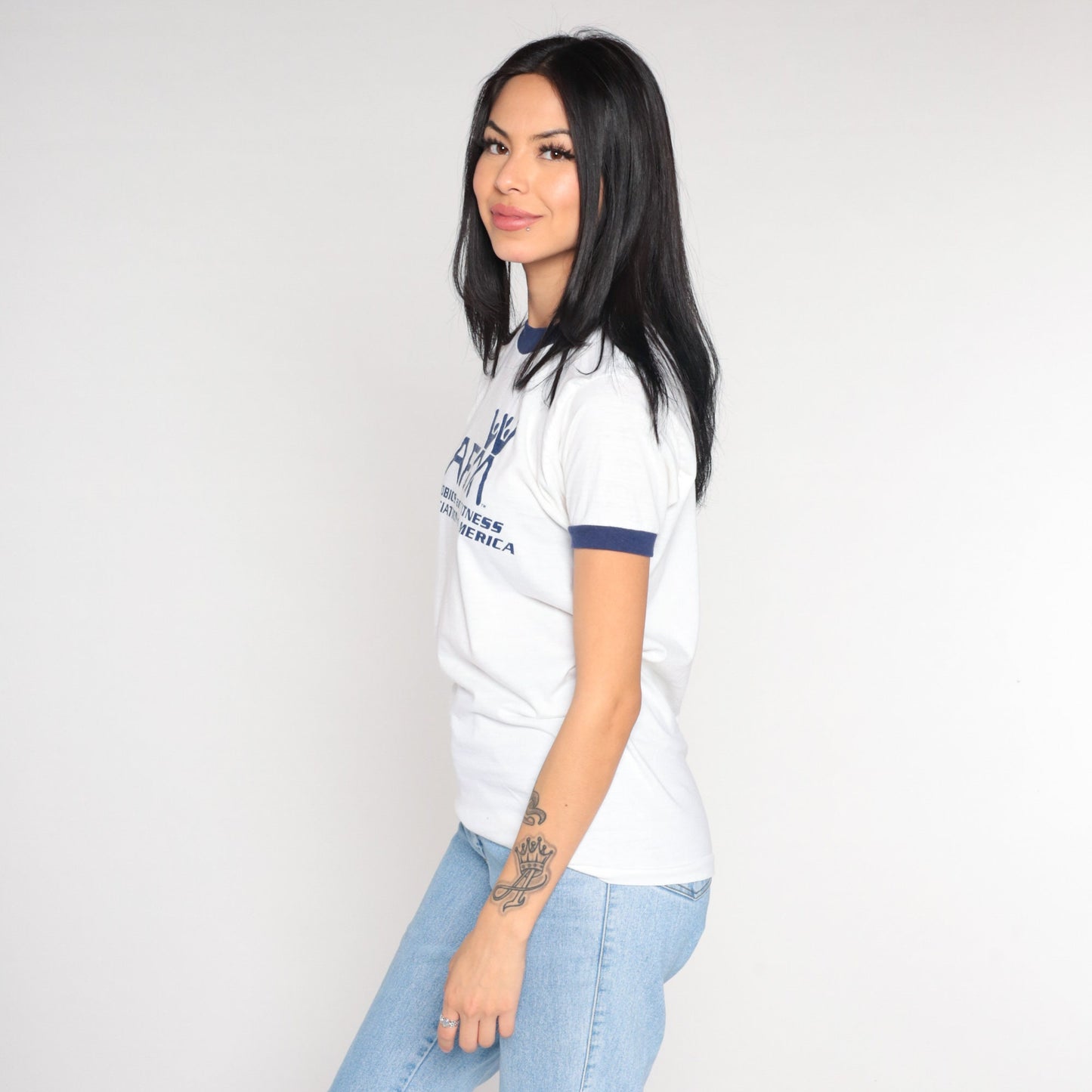 80s AFAA Athletics Fitness Association Ringer Tee White Graphic Small