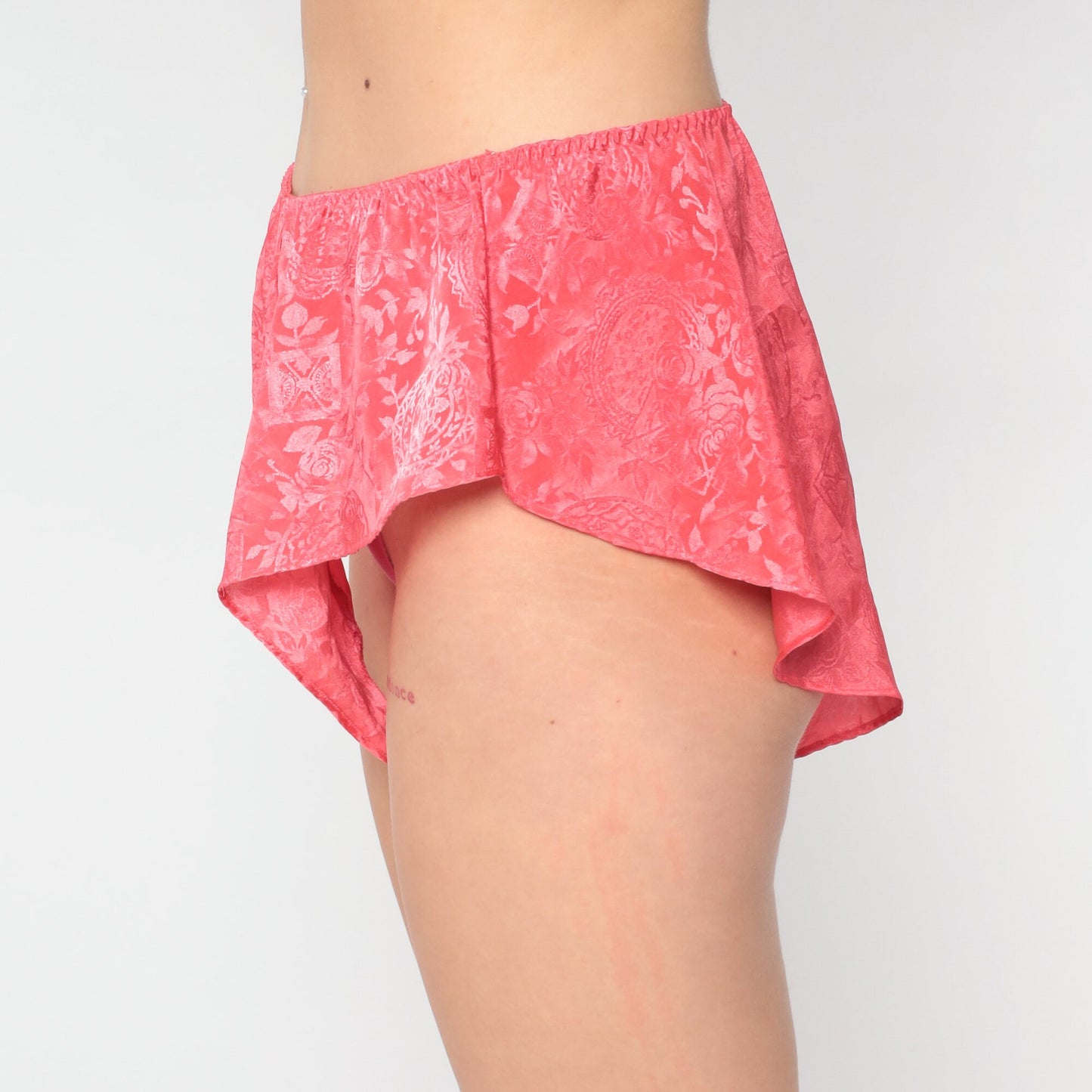 90s Victoria's Secret Tap Shorts Coral Satin Embossed Floral Sleep Shorts Large