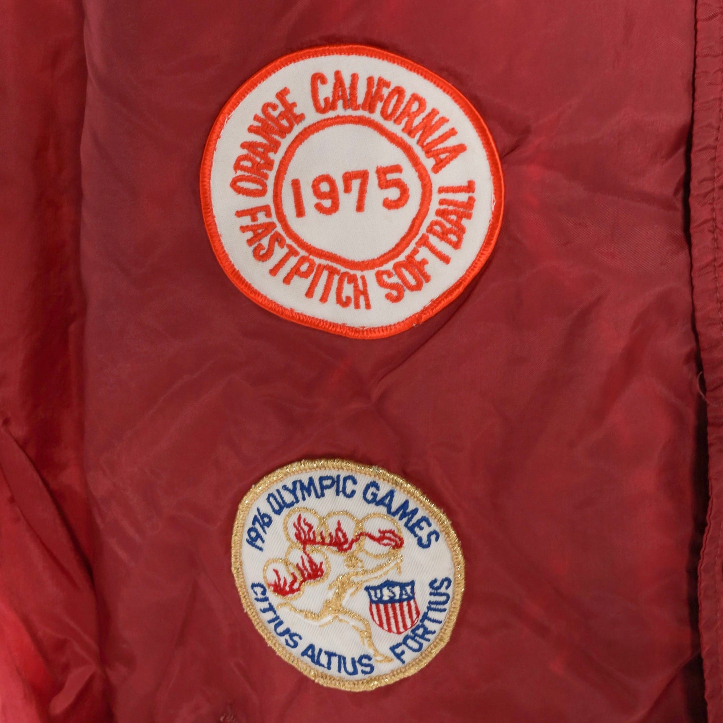70s Burgundy Softball Patch Coach Jacket Fountain Valley Medium