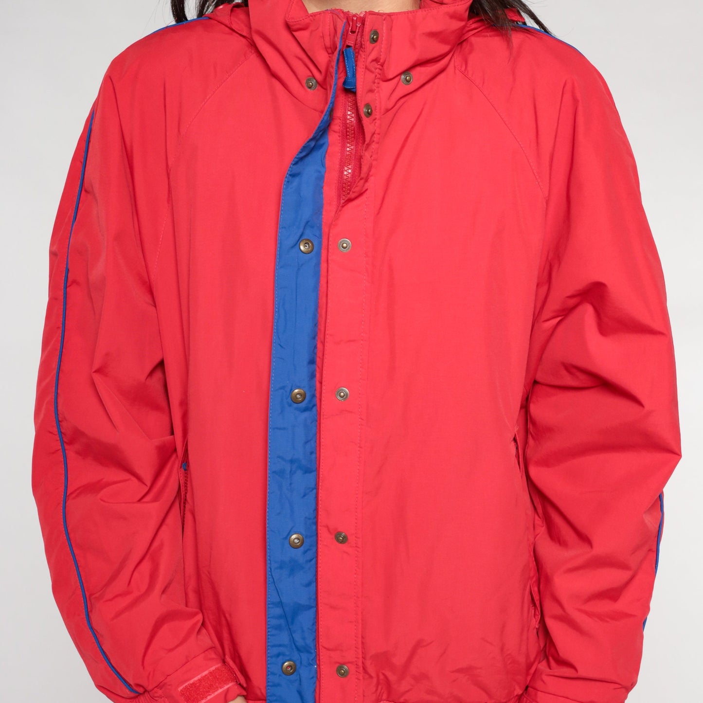 90s Eddie Bauer Red Hooded Windbreaker Jacket Nylon Large L