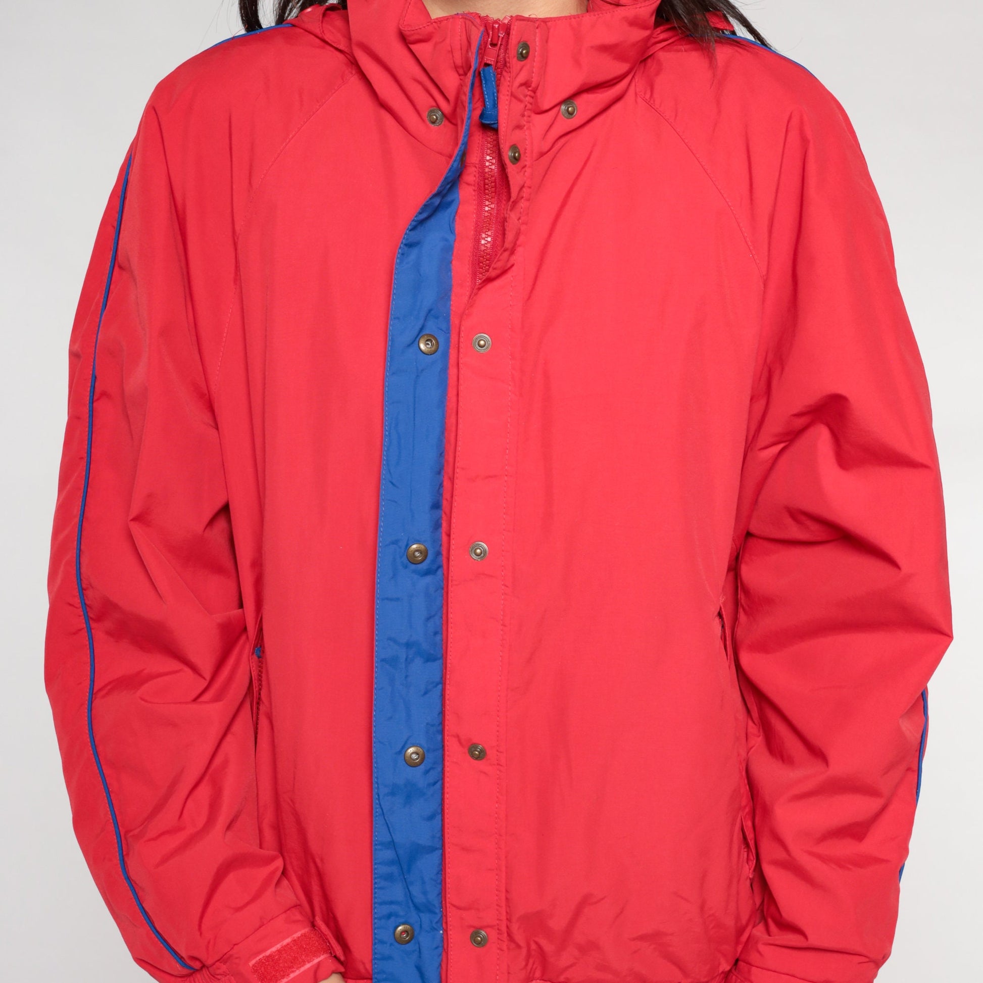 90s Eddie Bauer Red Hooded Windbreaker Jacket Nylon Large L