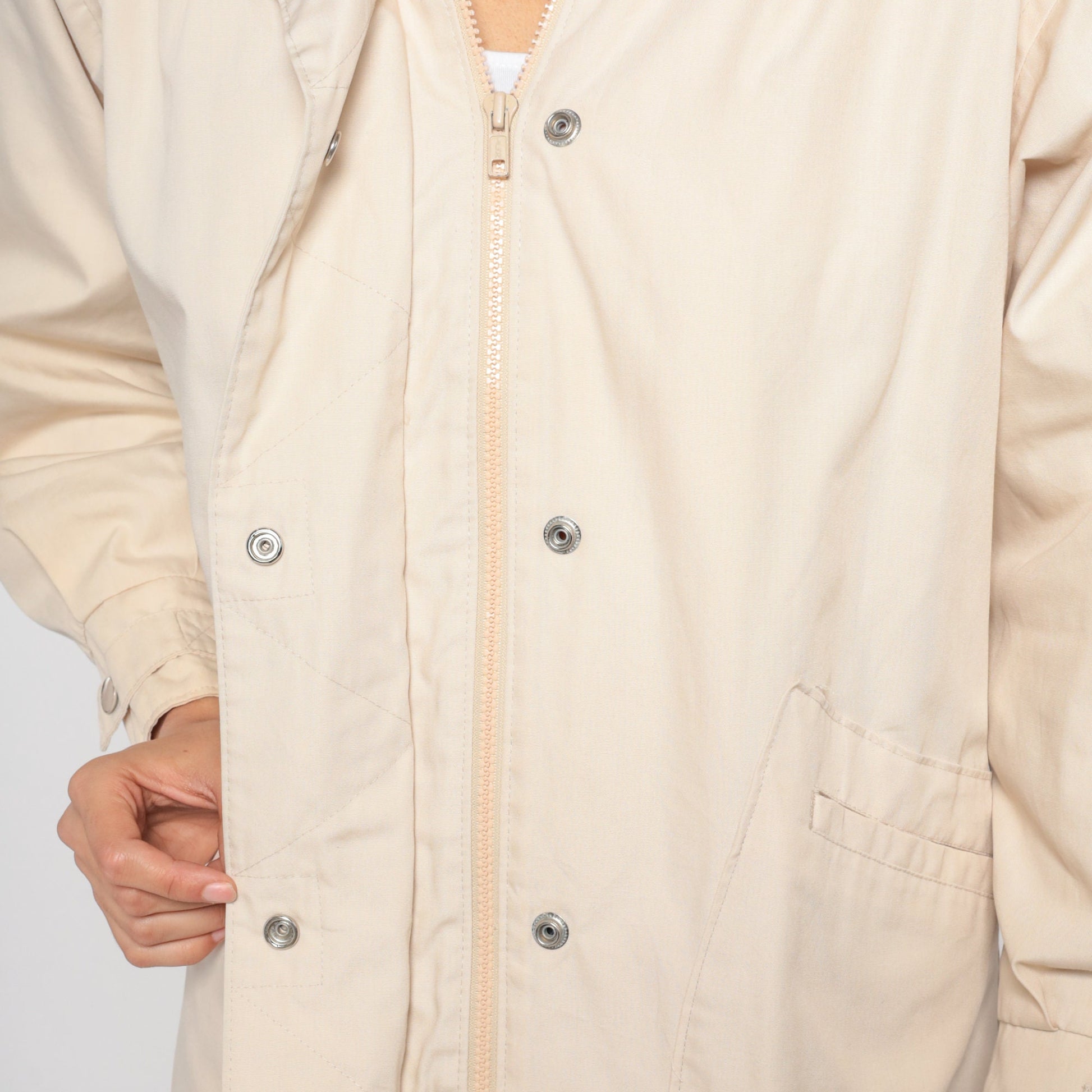 90s London Fog Cream Hooded Windbreaker Jacket Small S