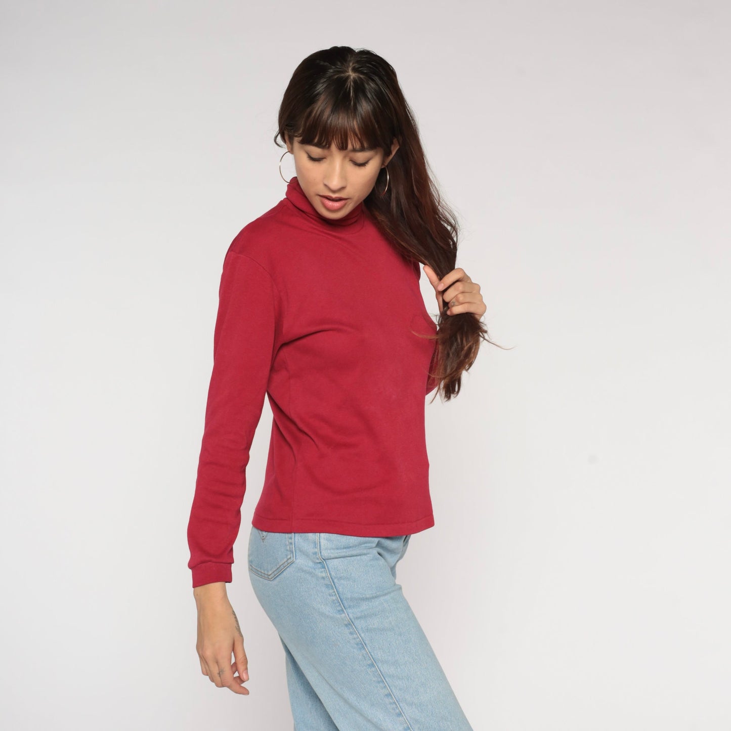 Y2K Red Turtleneck Long Sleeve Shirt Small Medium