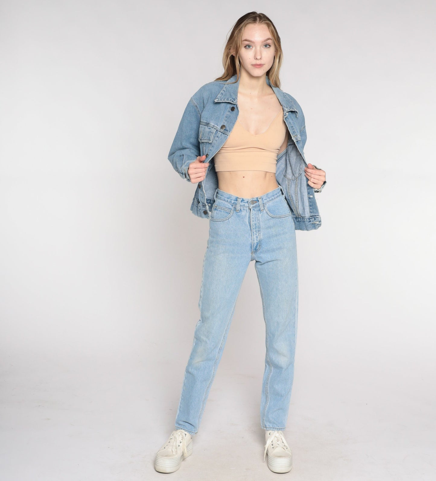 Y2K Blue Denim Jacket Button-Up Jean Jacket Cotton Medium M
