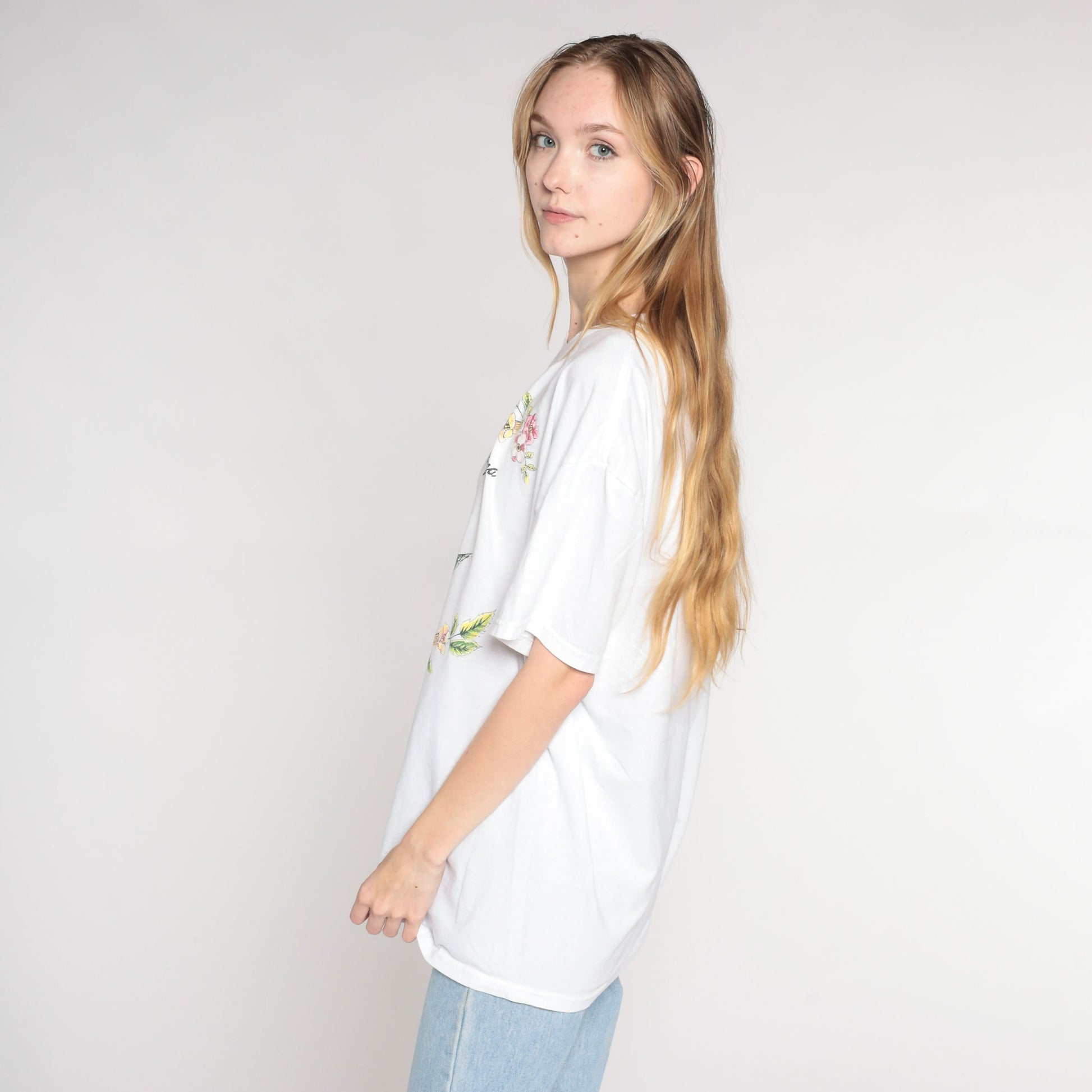 00s Arizona Hummingbird Floral Graphic T-Shirt White Cotton Blend Extra Large XL