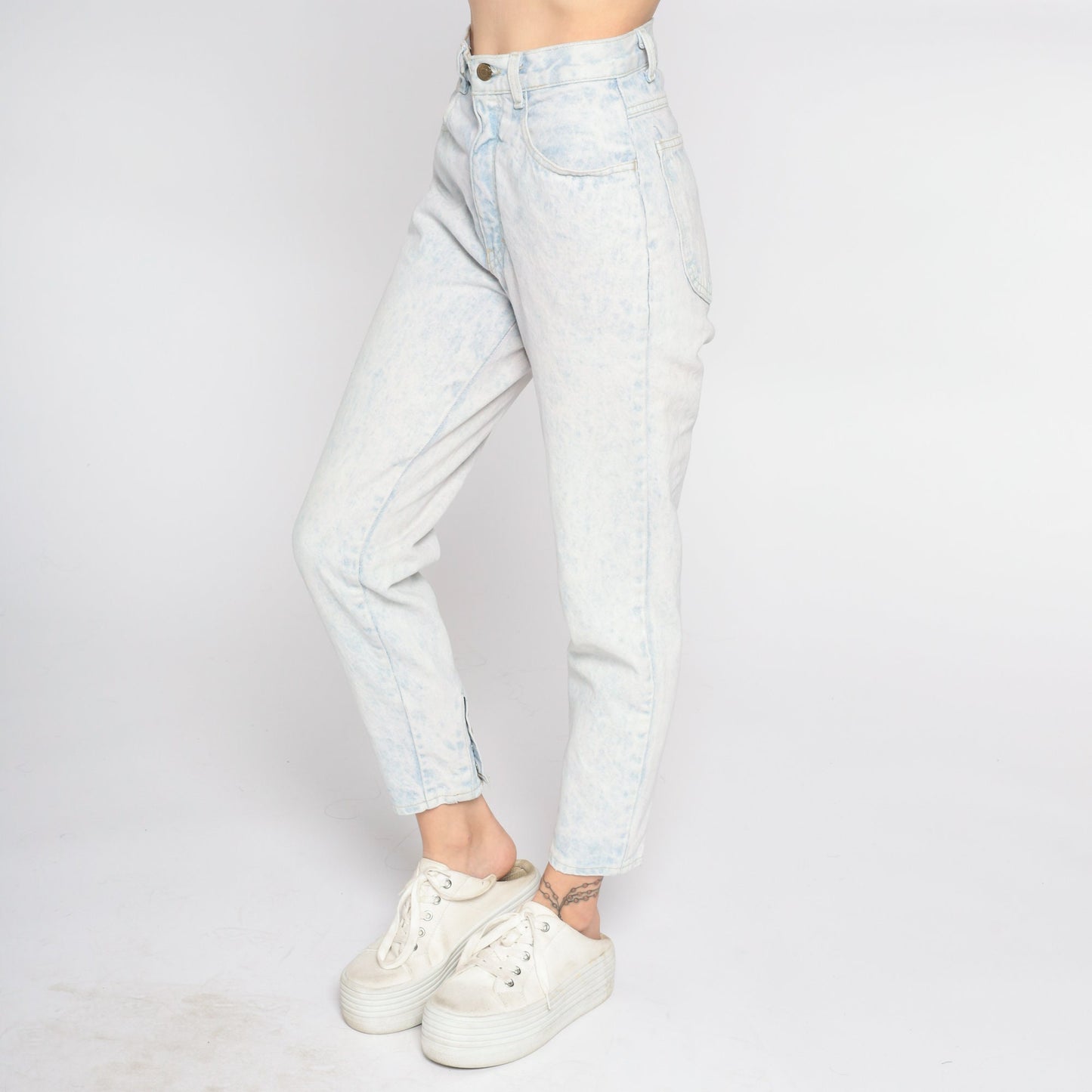 90s Gitano Acid Wash High Waisted Jeans Light Blue Tapered Ankle Snap XS