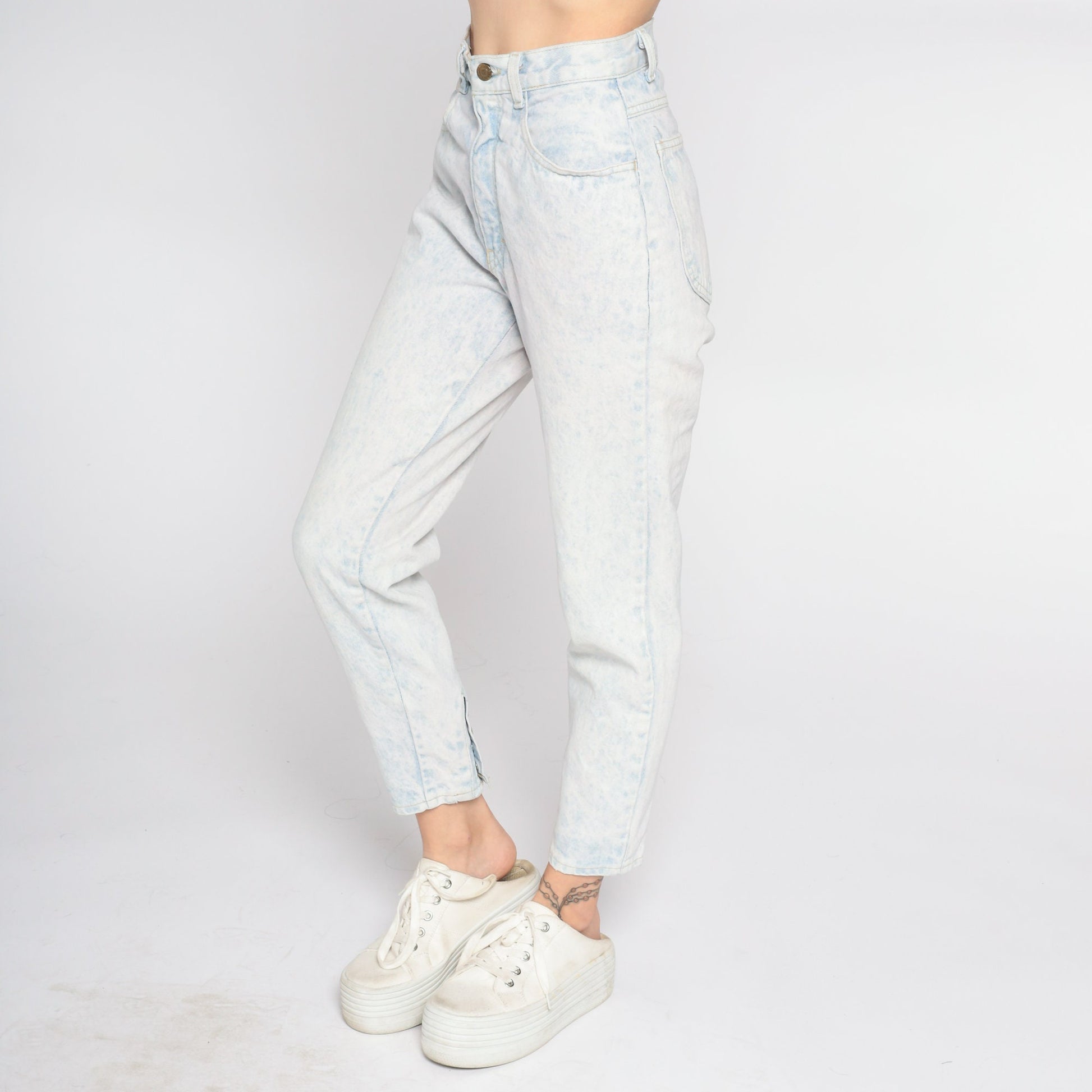90s Gitano Acid Wash High Waisted Jeans Light Blue Tapered Ankle Snap XS