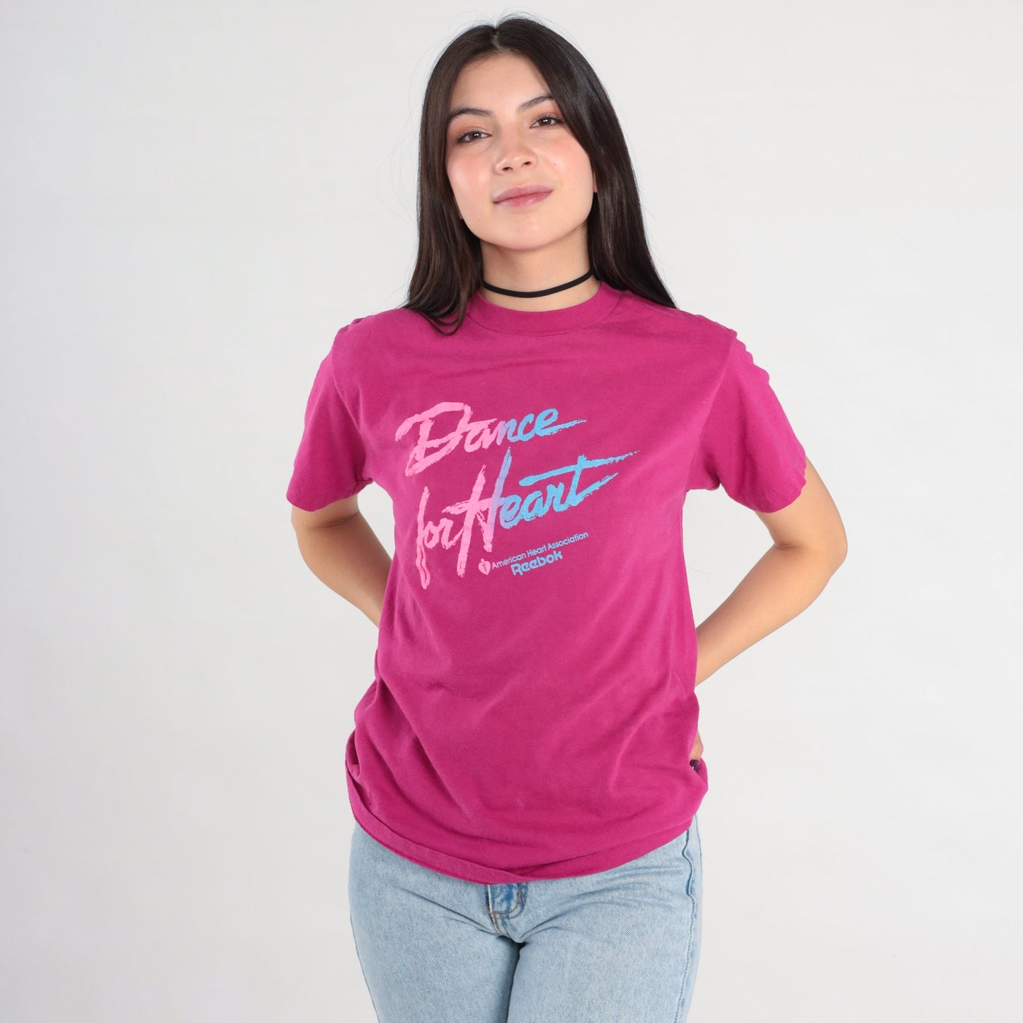 90s Reebok Dance For Heart American Heart Association Graphic Tee Magenta Small