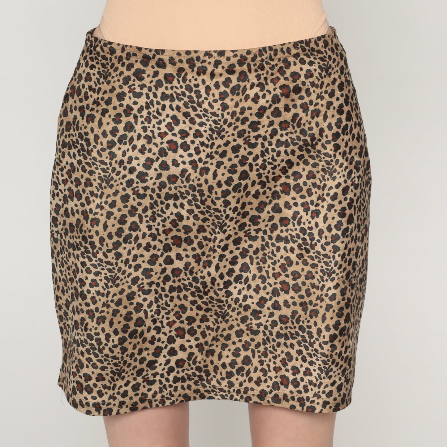 90s Leopard Print Mini Skirt High Waist Pencil Cut Brown Small S