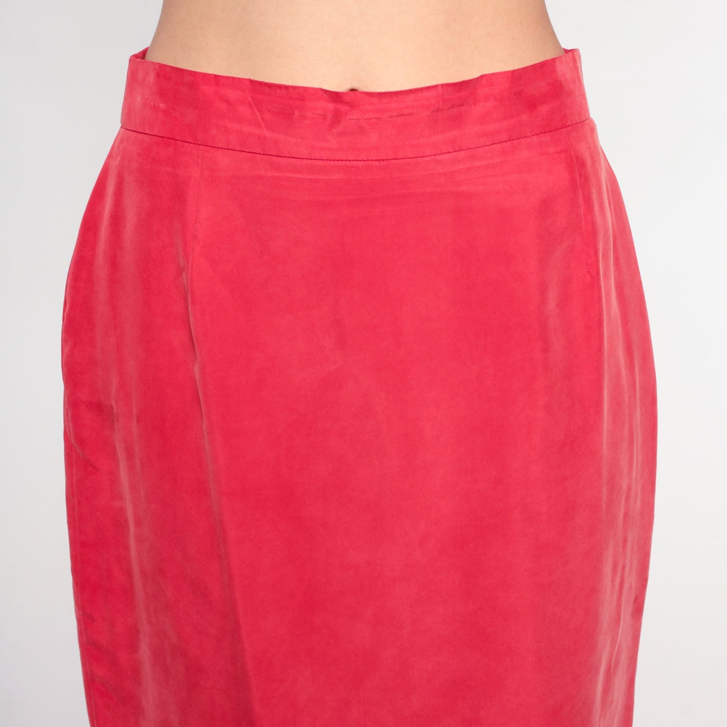 90s Red Silk Pencil Skirt High Waist Mini Wiggle Small 6