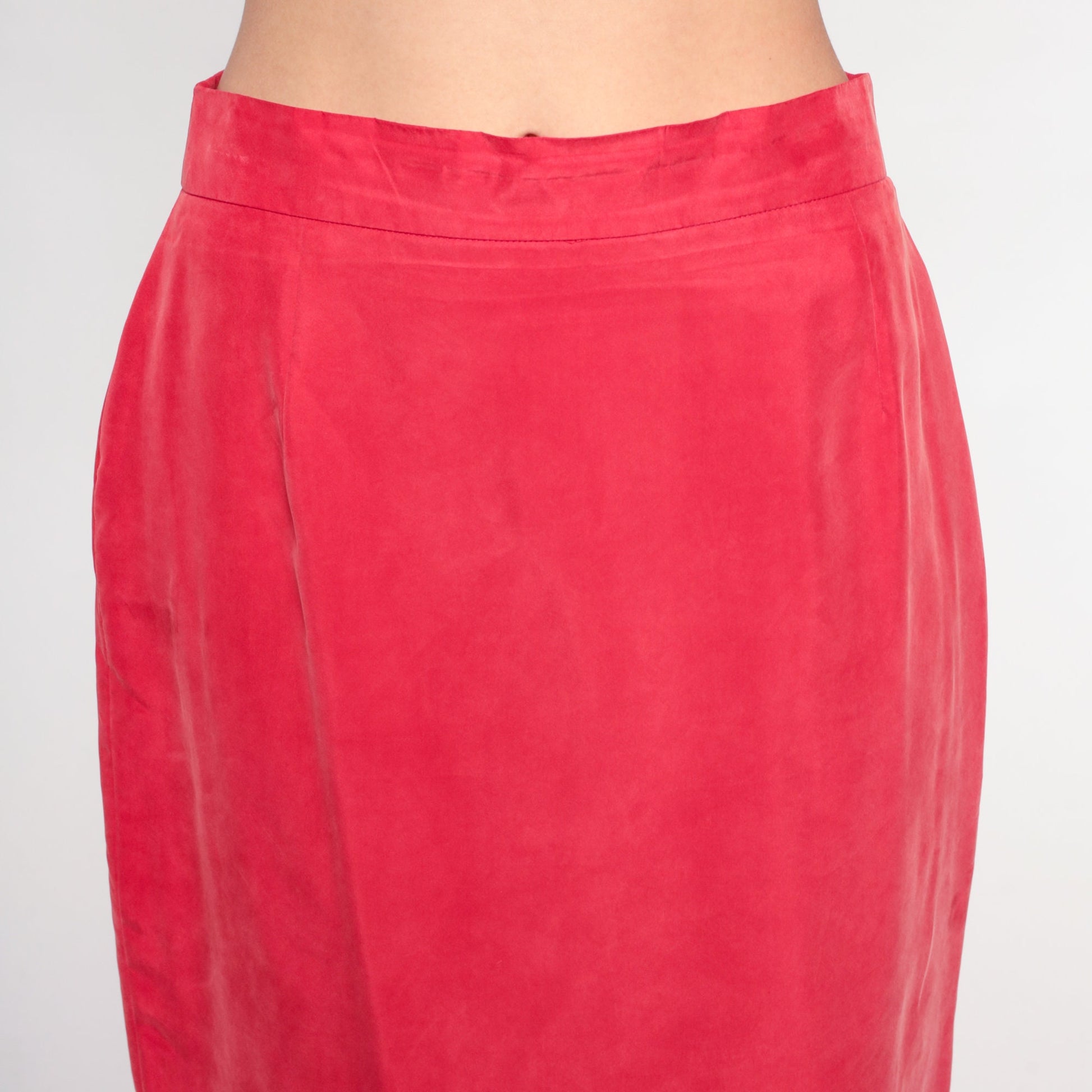 90s Red Silk Pencil Skirt High Waist Mini Wiggle Small 6