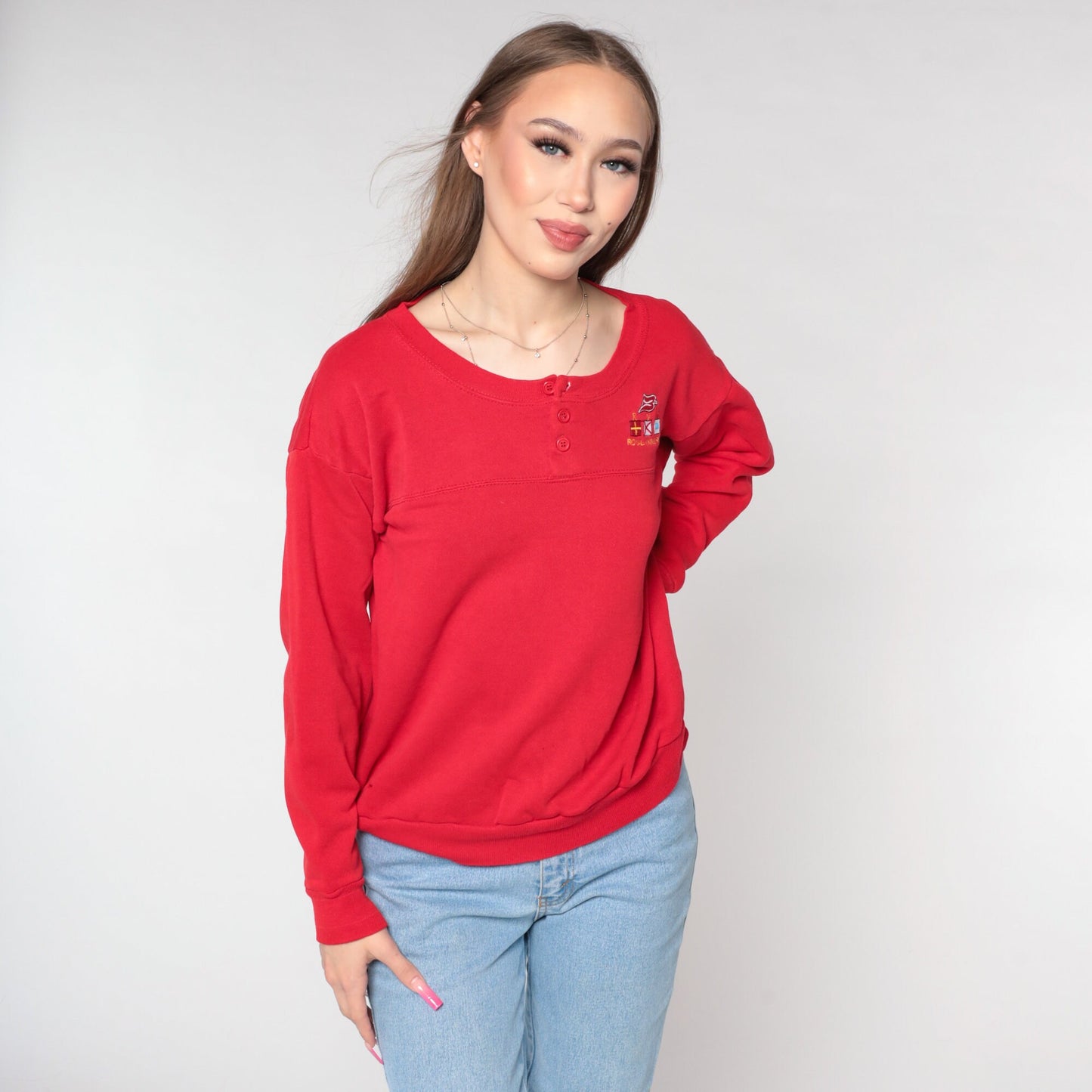 90s Royal Viking Sky Cruise Ship Graphic Sweatshirt Red Medium