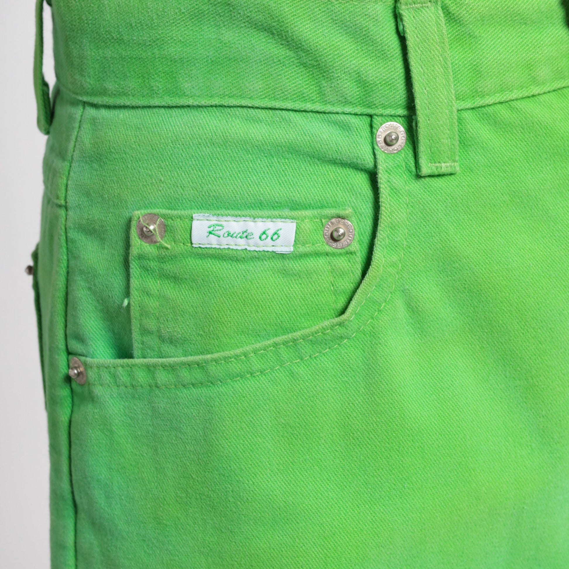 Y2K Lime Green High-Waisted Denim Shorts Route 66 Cotton Small