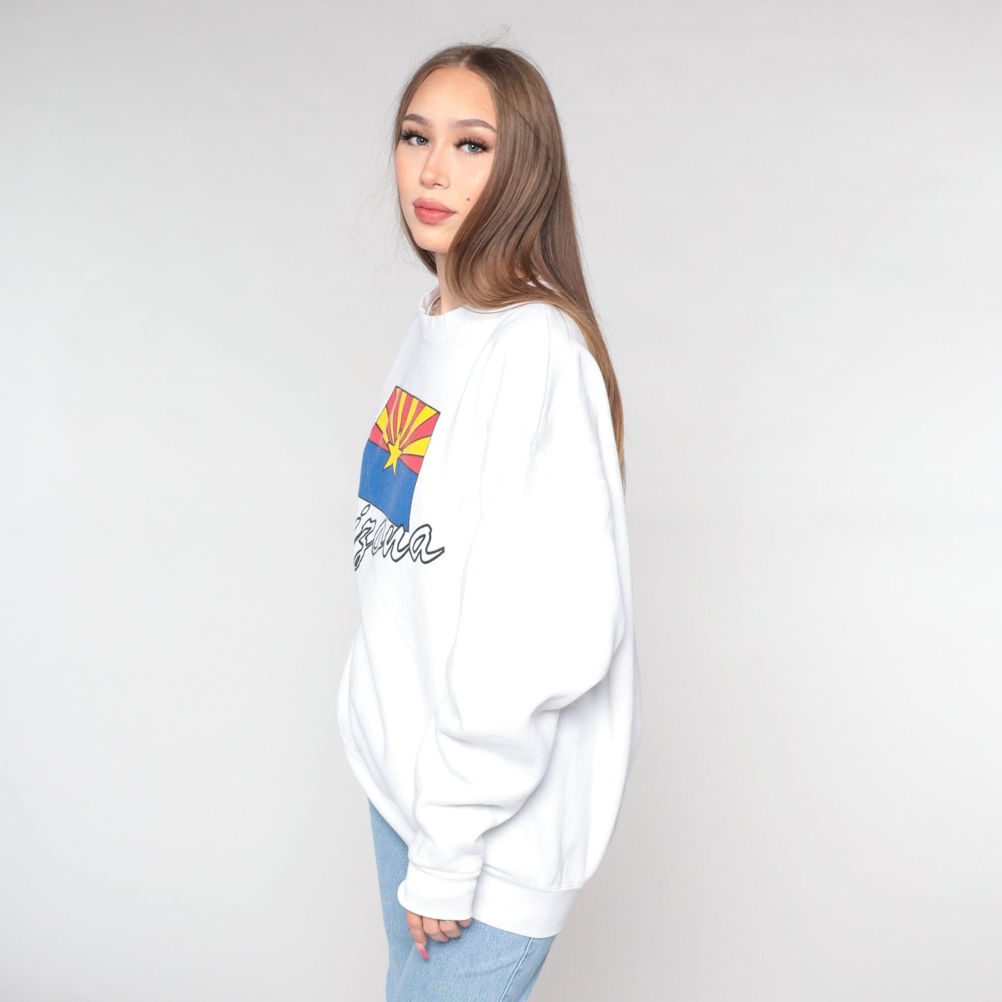 90s Arizona Flag Spellout Sweatshirt White Graphic Crewneck Extra Large XXL