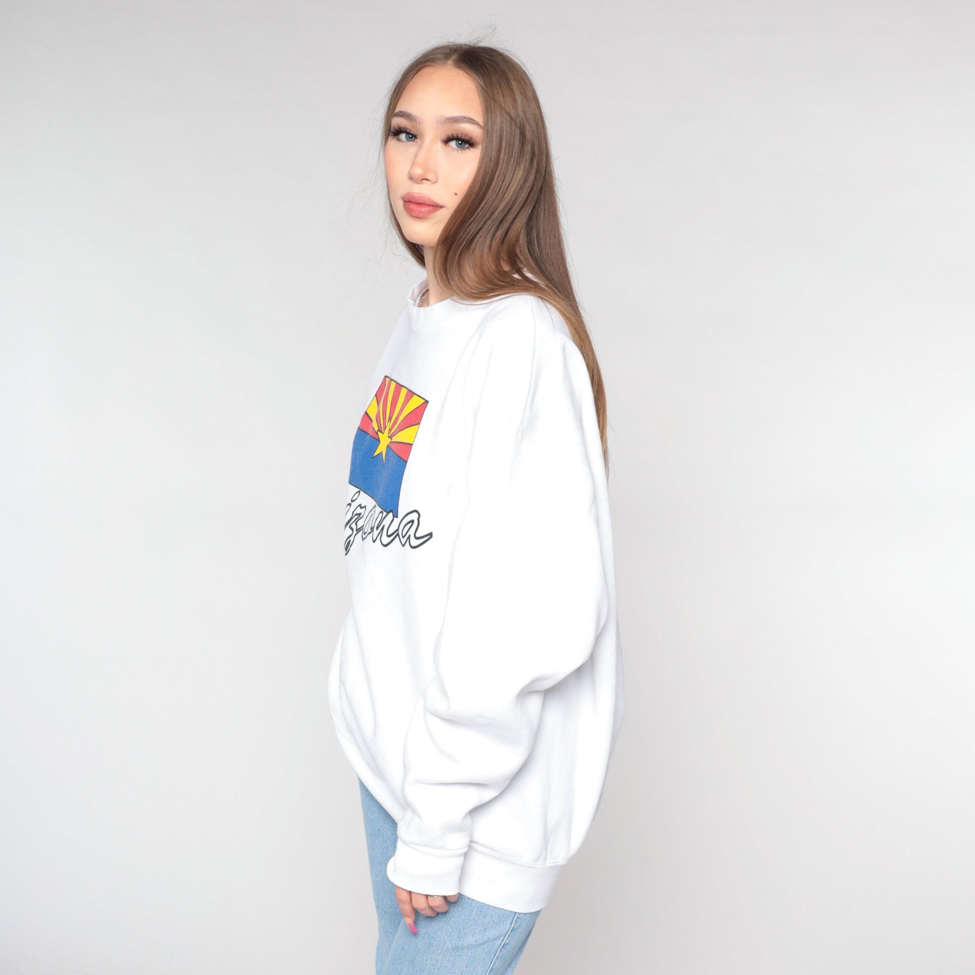 90s Arizona Flag Spellout Sweatshirt White Graphic Crewneck Extra Large XXL