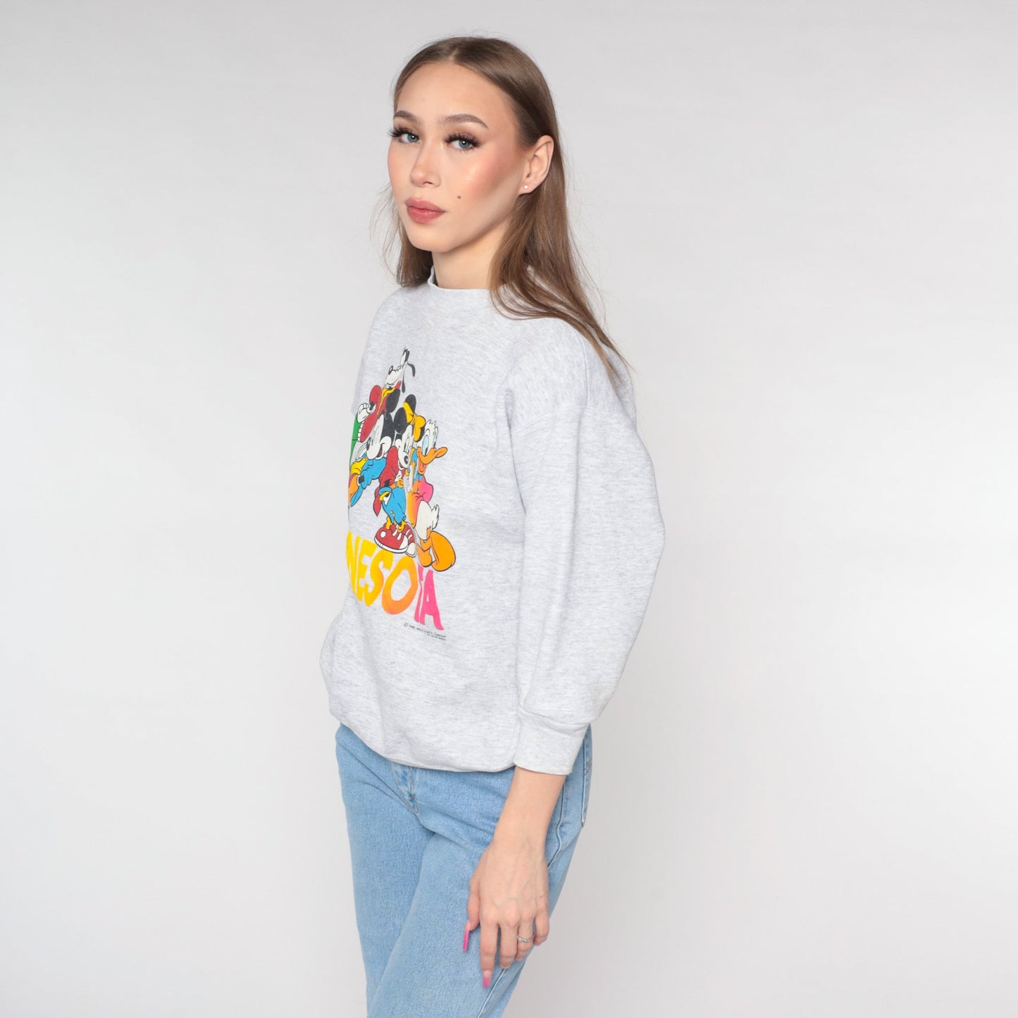 90s Disney Minnesota Mickey Mouse Sweatshirt Crewneck Grey Medium
