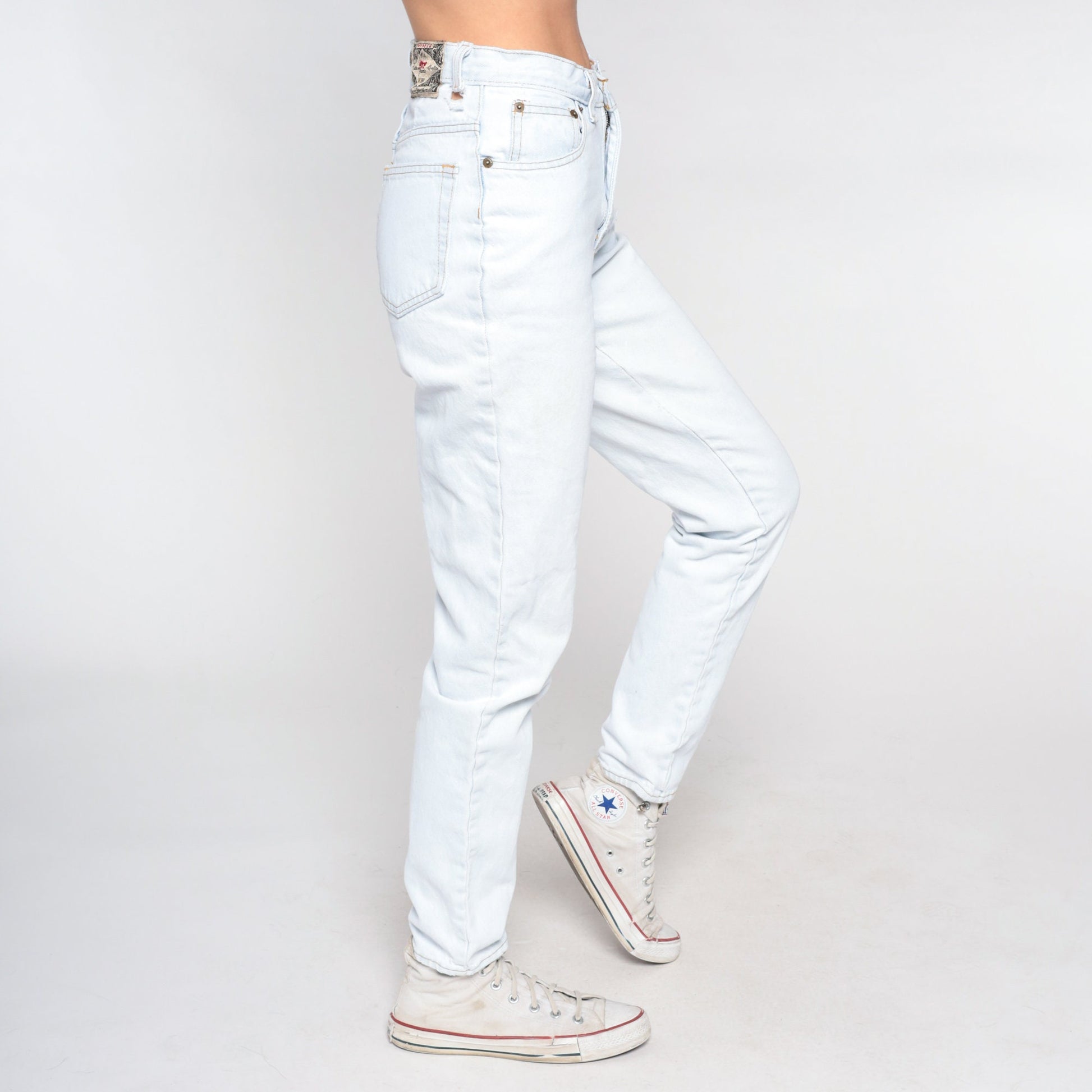 90s Light Wash Stone Denim High Waisted Slim Jeans Pale Blue Extra Small