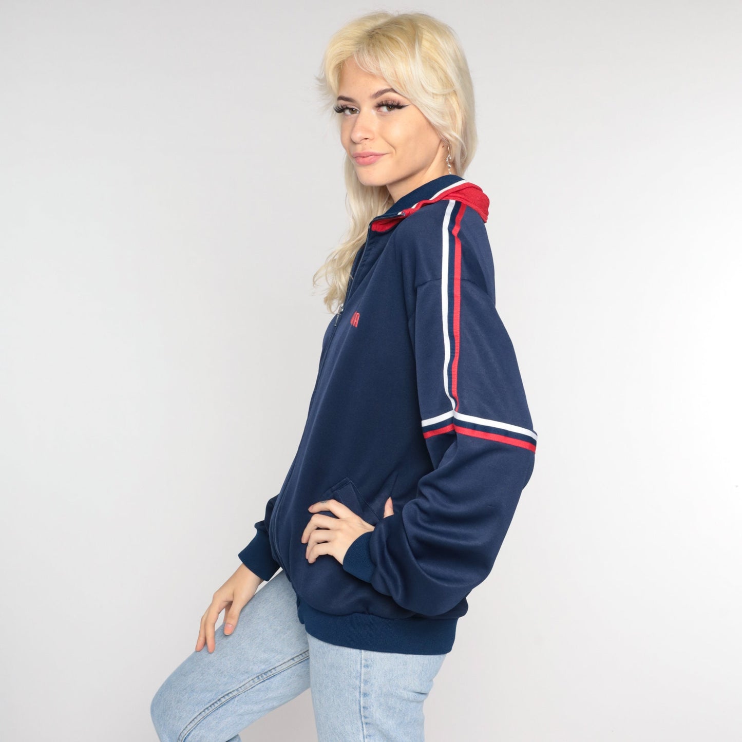 80s MacGregor Track Jacket Navy USA Striped Zip-Up Large