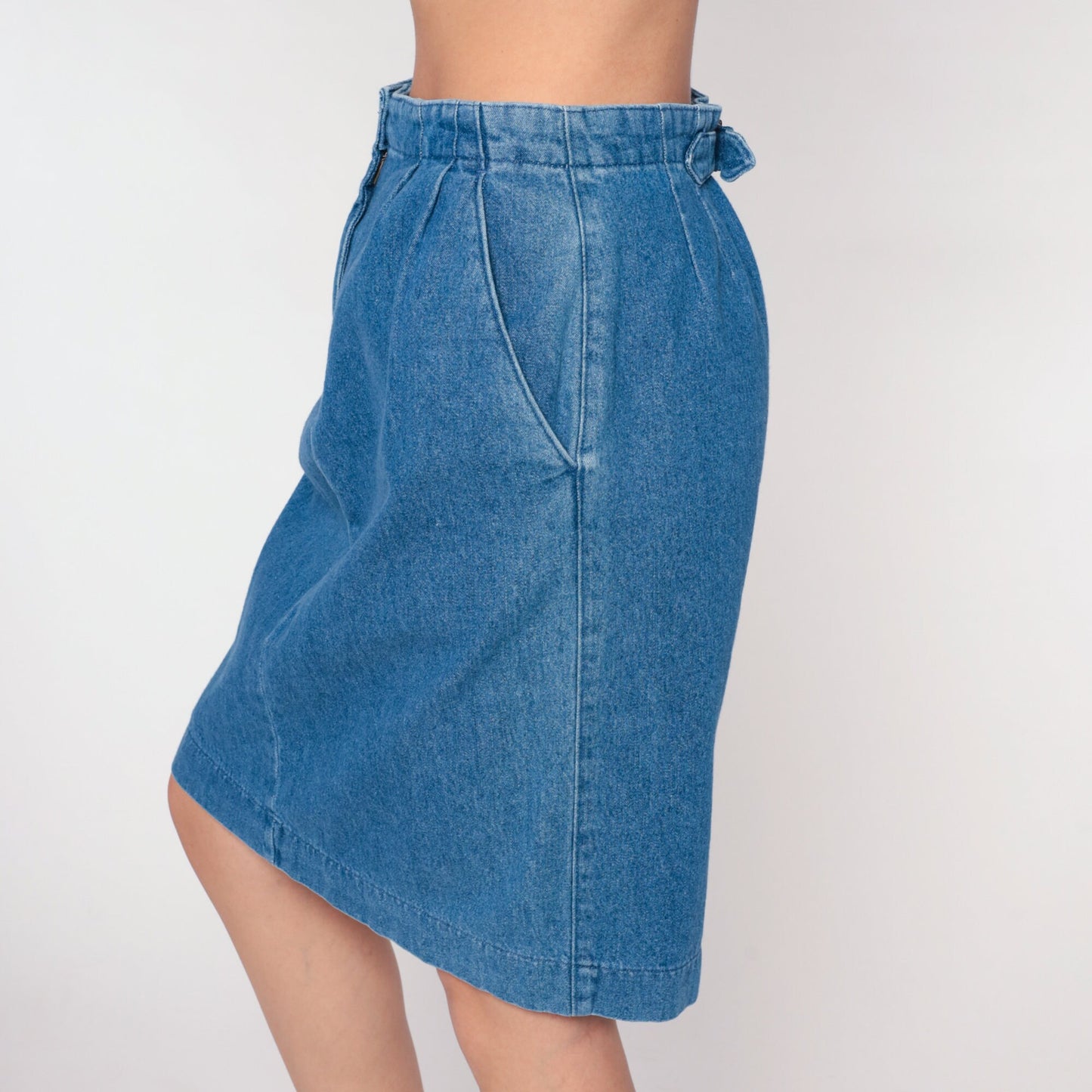 90s High-Waisted Denim Mini Skirt Blue Pencil Cut Small 6