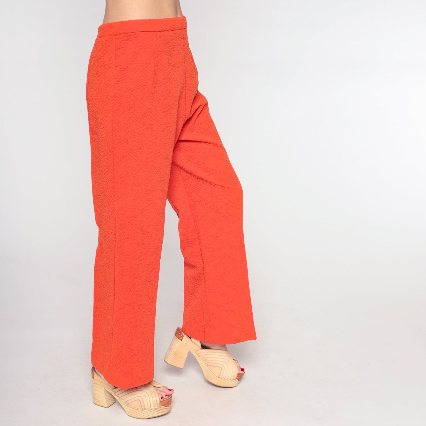 70s Orange Polyester Bell Bottom Trousers High Waist Flared Small