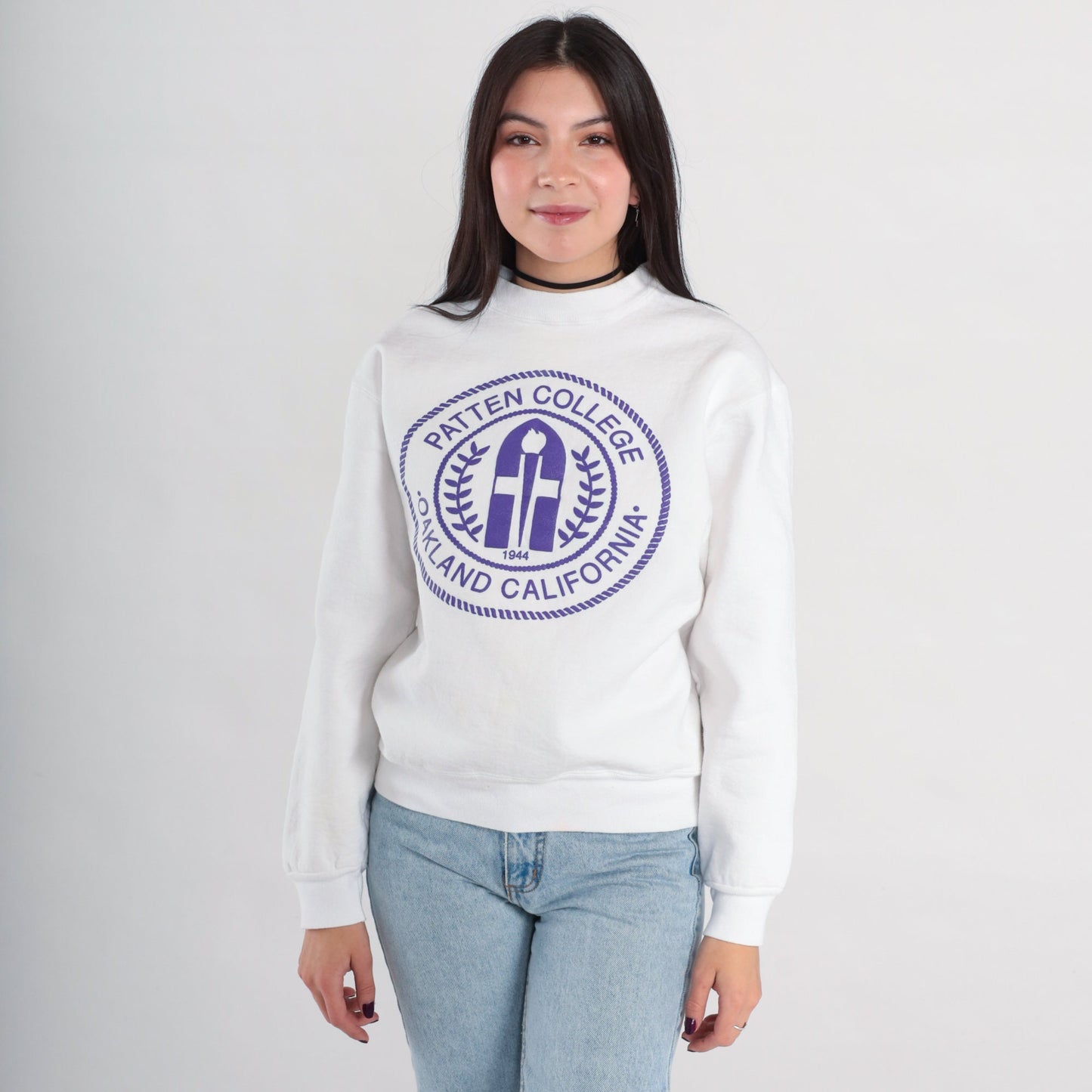 90s Patten College Oakland Graphic Sweatshirt White Small