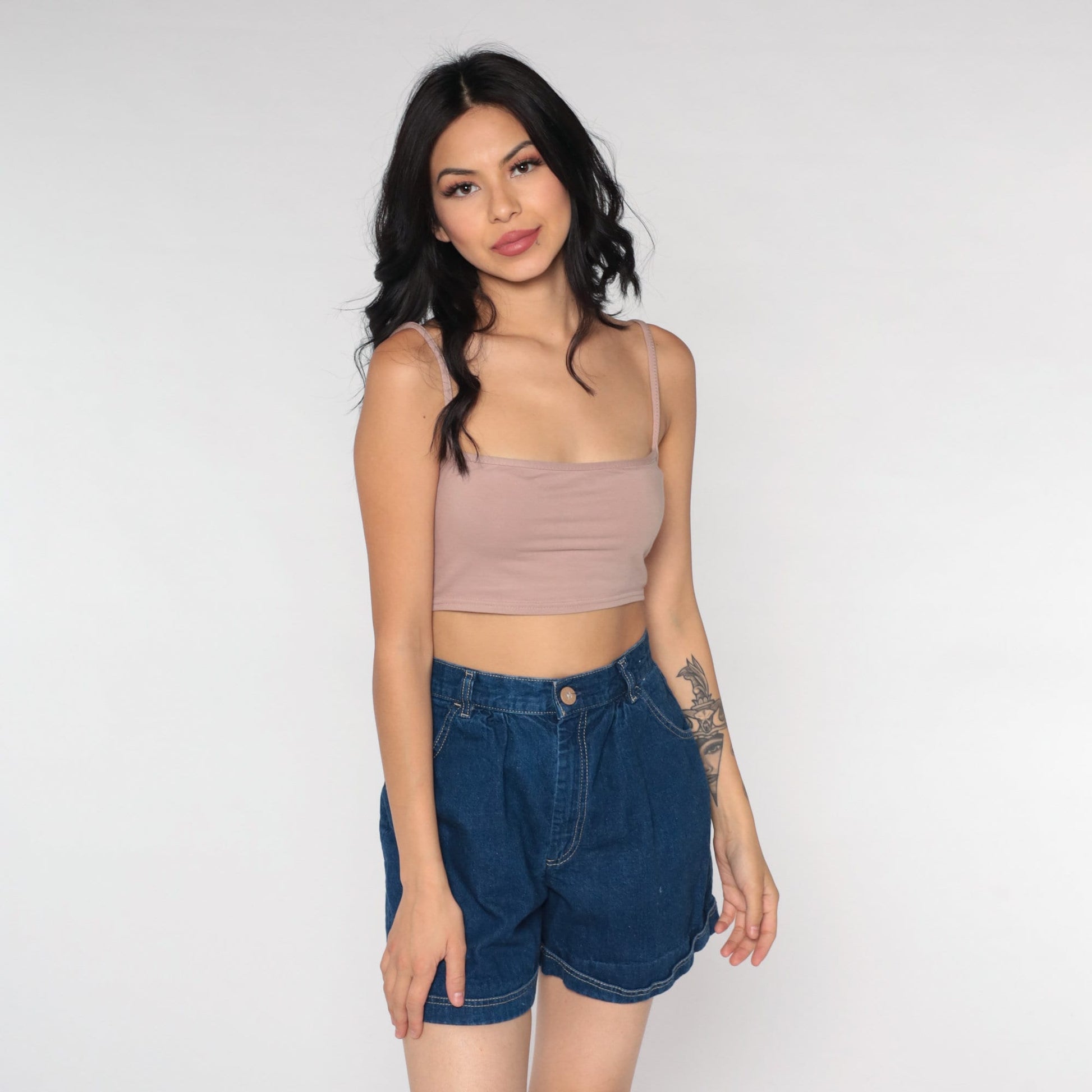 90s Levi's High Waisted Pleated Denim Shorts Dark Blue Small