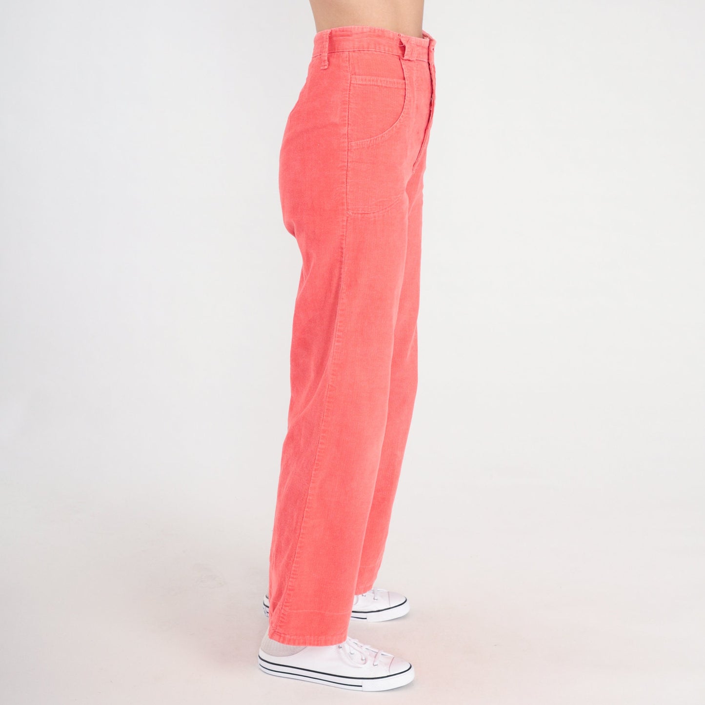 70s Coral Corduroy Bell Bottom Trousers High Waist Wide Leg Extra Small