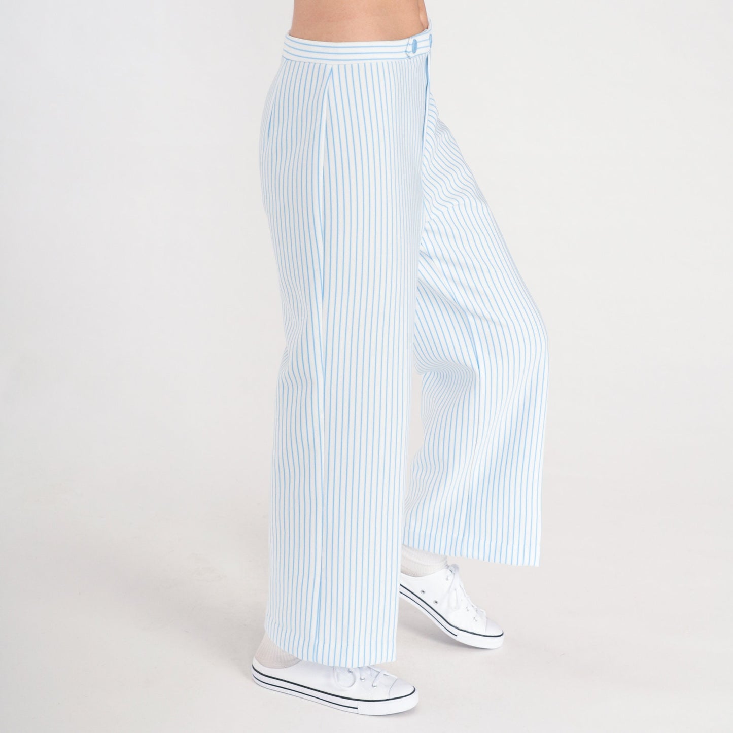 70s White Blue Striped High Rise Straight Leg Trousers Medium 29