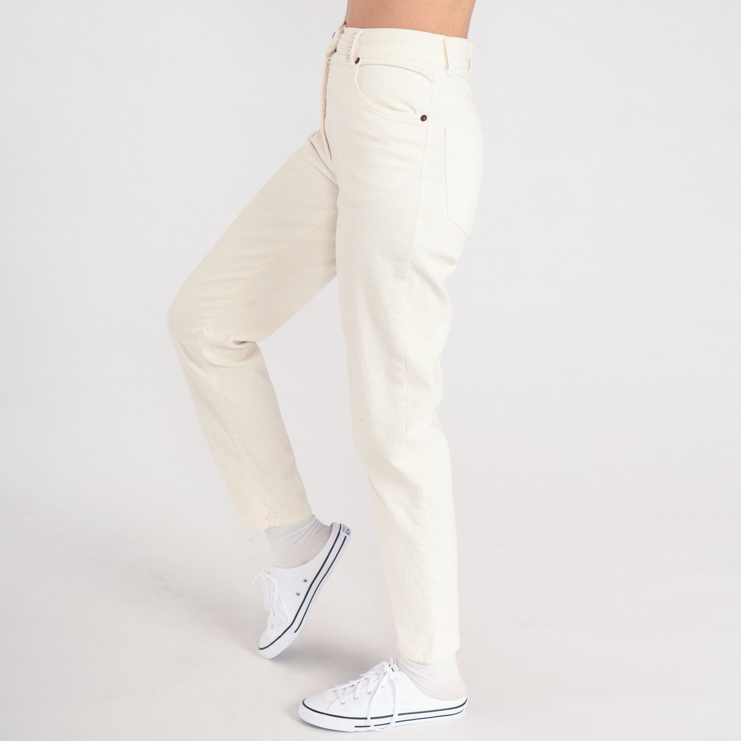 Y2K Cream Skinny Jeans High Waisted Ribbed Stretch Denim Small S