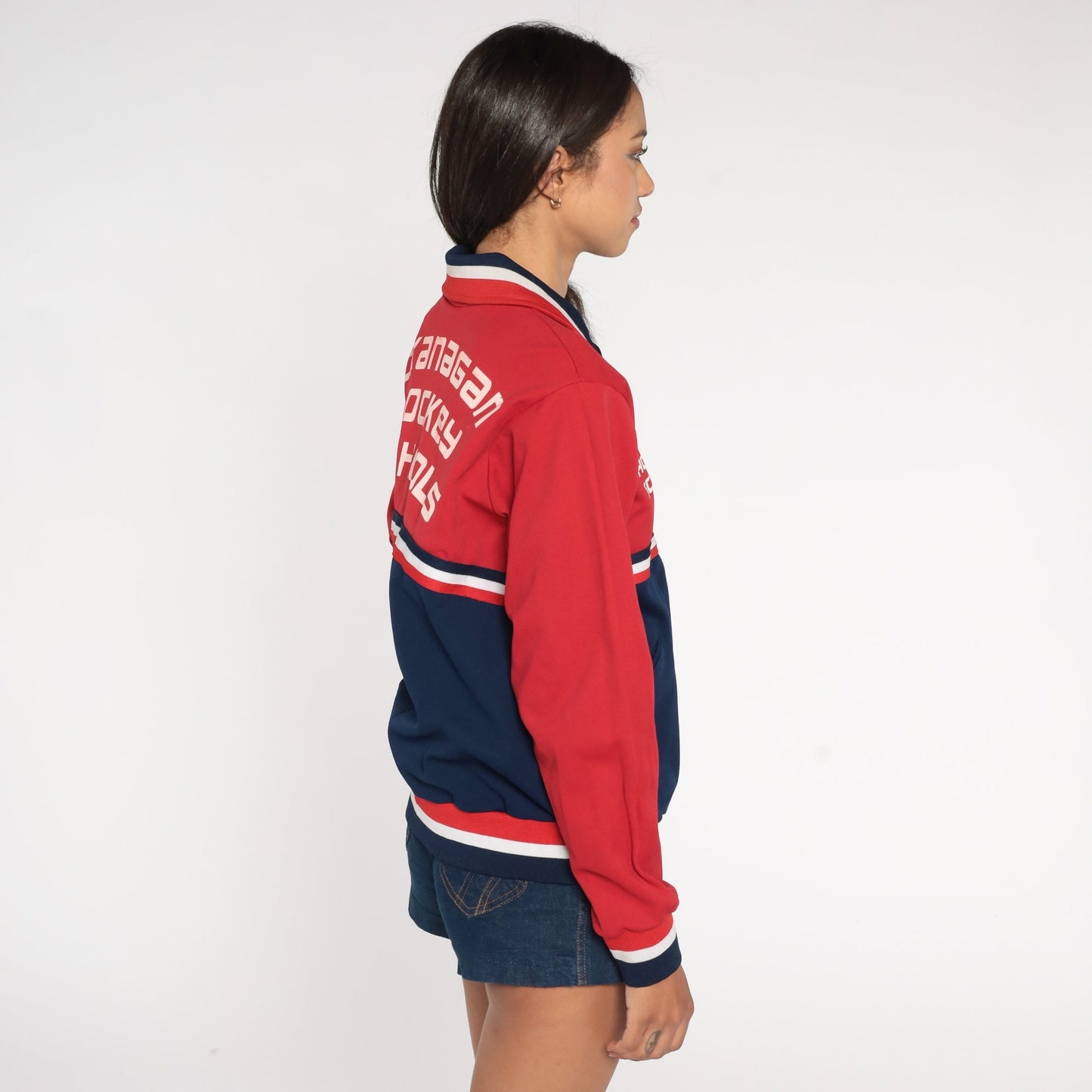 80s Okanagan Hockey Schools Track Jacket Red Navy Zip Up Large L