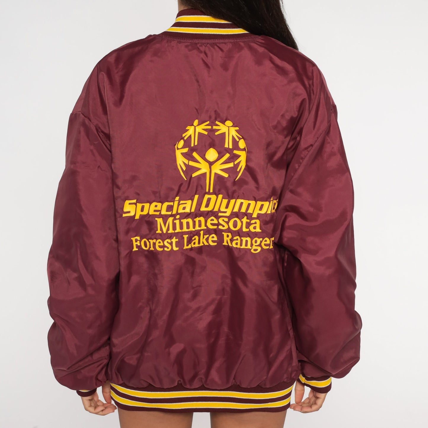 80s Special Olympics Minnesota Forest Ranger Bomber Jacket Burgundy XXL