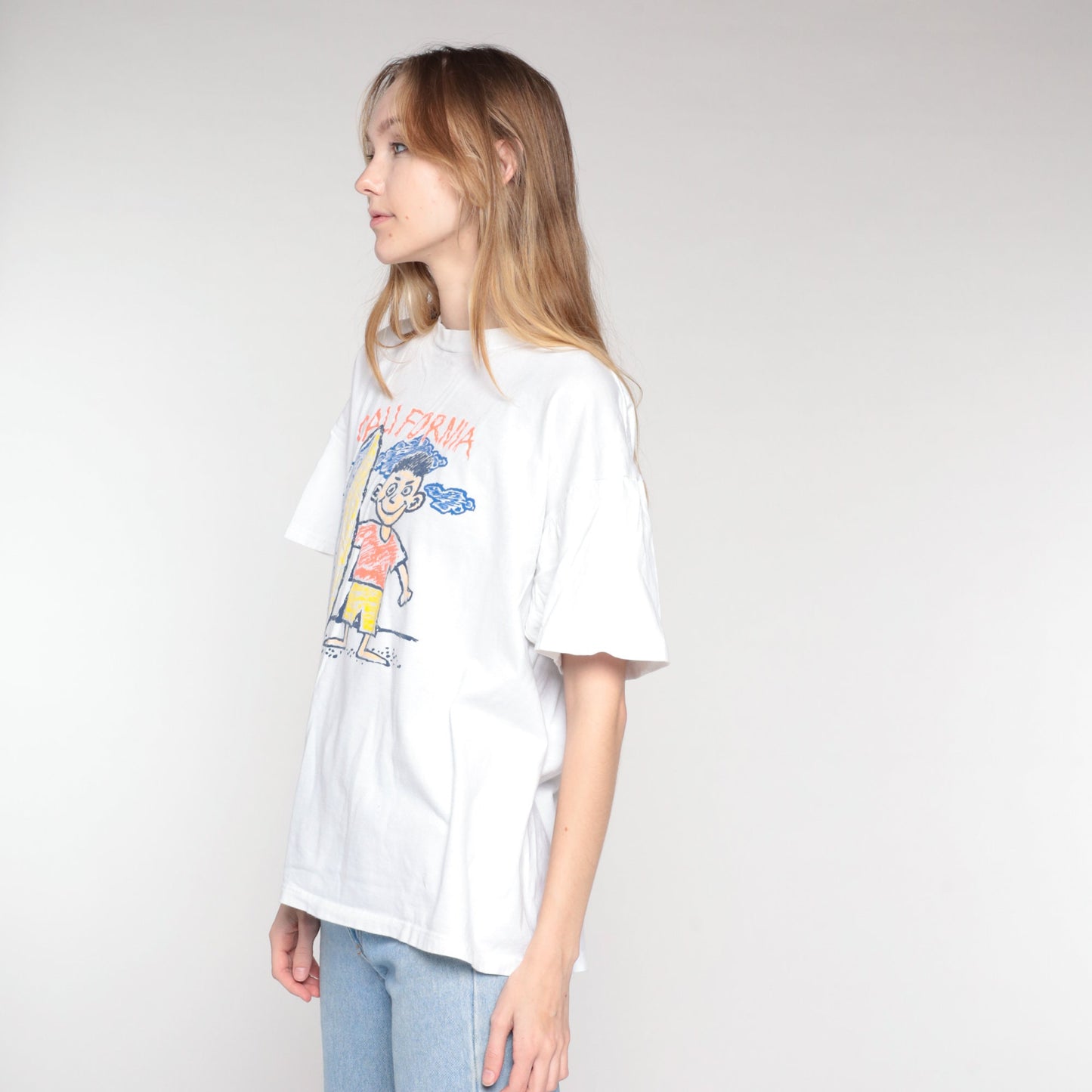 90s California Surfer Boy Graphic T-Shirt White Cotton Extra Large XL